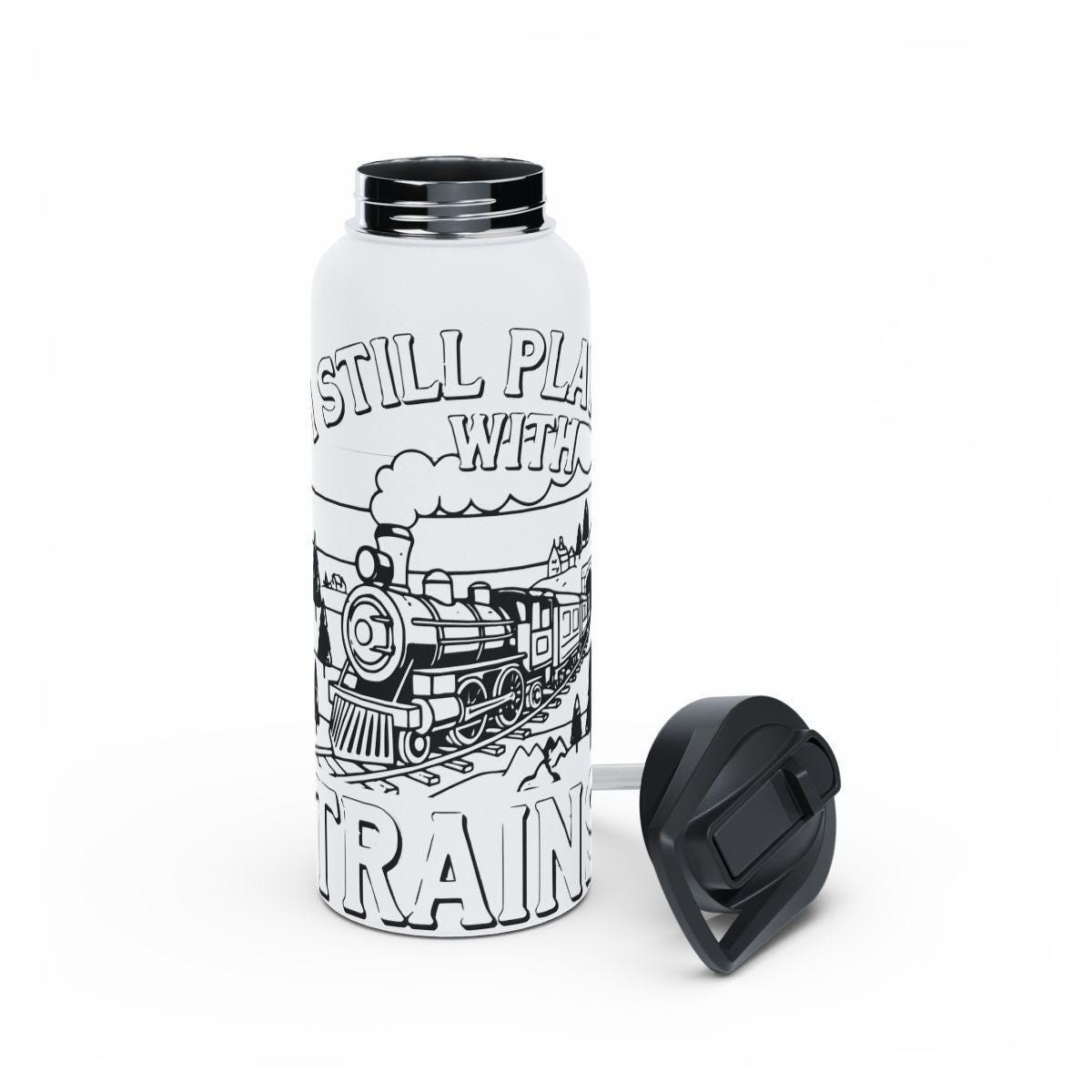 Insulated Train Lover's Water Bottle, Stainless Steel Train Travel Mug, Train Enthusiast Gift, Train-Themed Reusable Bottle