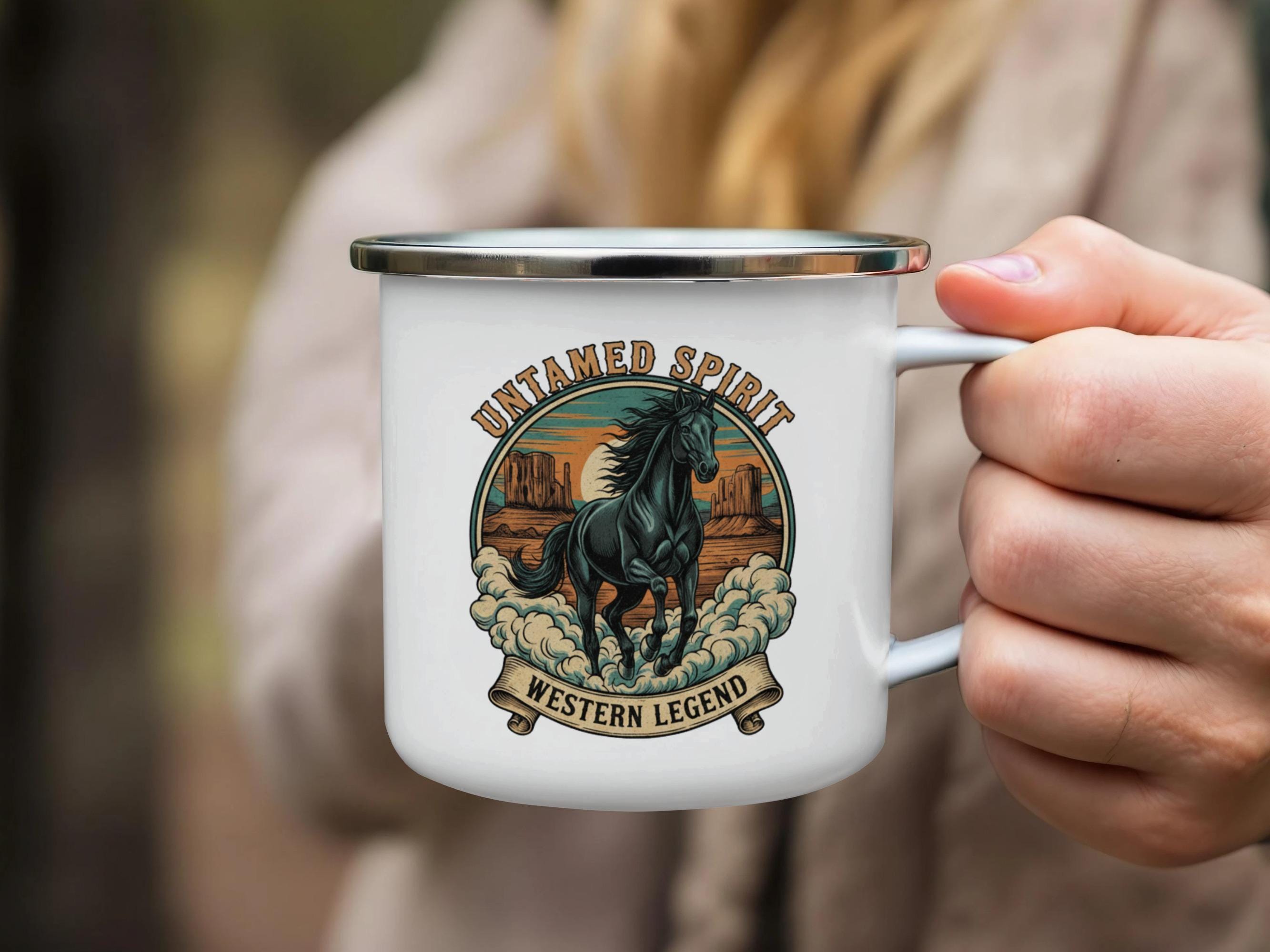 Horse mug, Western legend cup, Unique gift for horse lovers, Untamed spirit mug, Adventure coffee mug, Western theme mug