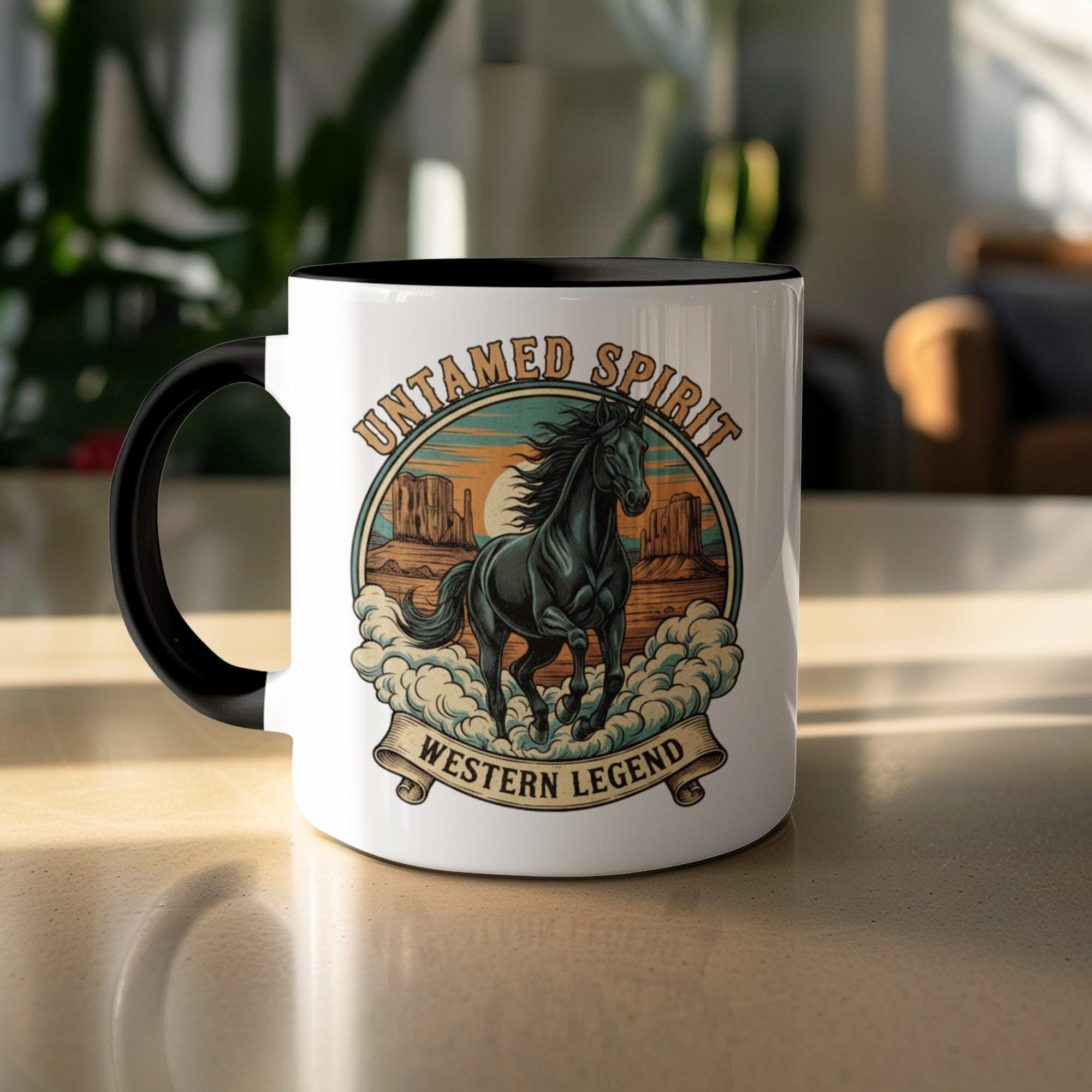 Wild Horse Mug, Untamed Spirit Cup, Western Legend Coffee Mug, Horse Lover Gift, Black and White Mug, Equestrian Drinkware, Animal Mug