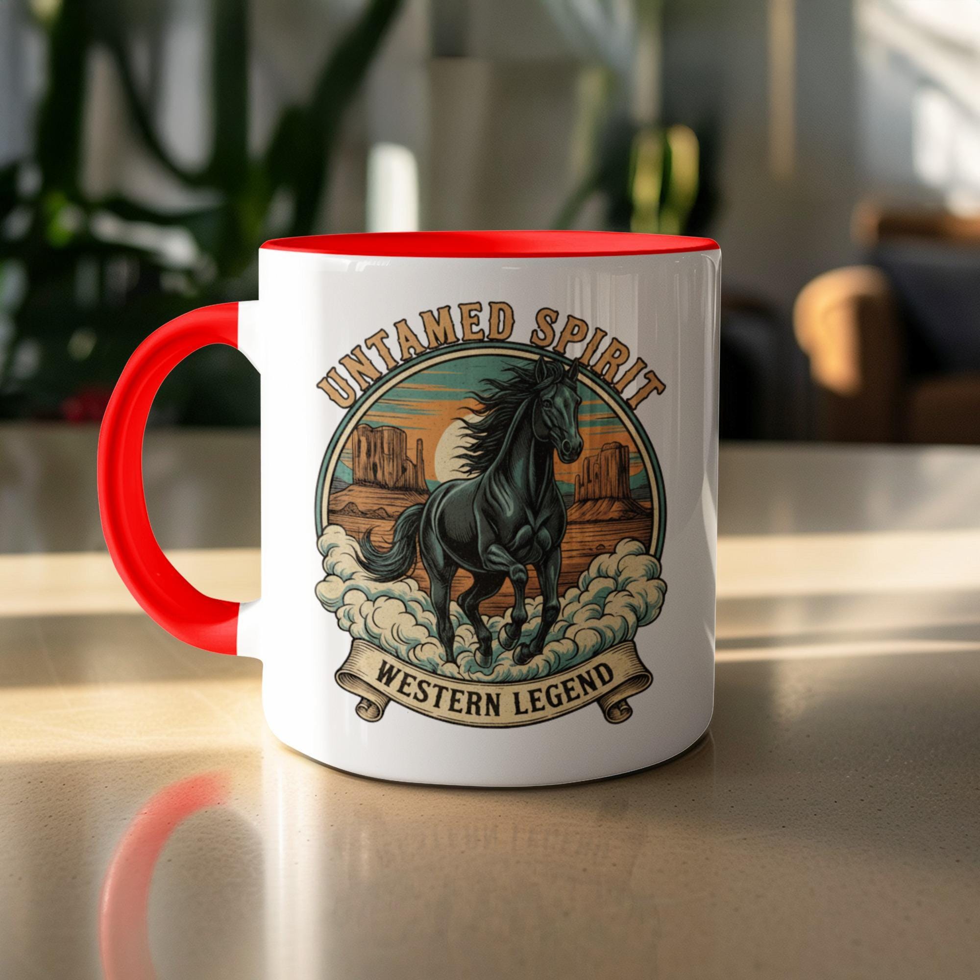 Untamed Spirit Coffee Mug, Western Legend Horse Cup, Rustic Cowboy Drinkware, Unique Horse Lover Gift, Wild West Home Decor
