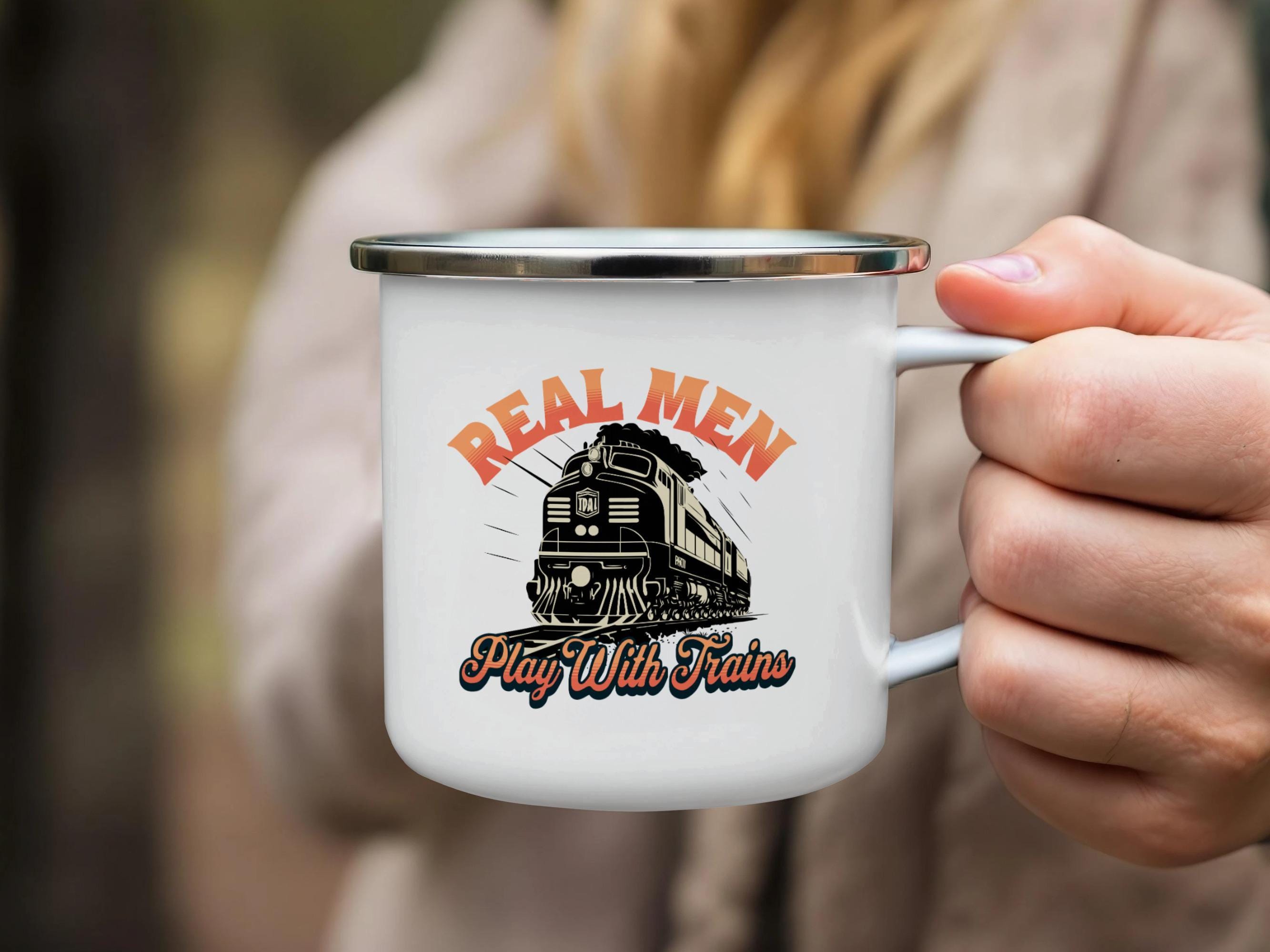 Real Men Play With Trains Mug, Vintage Train Lover Gift, Railway Enthusiast Coffee Cup, Unique Locomotive Mug, Train Collector Gift