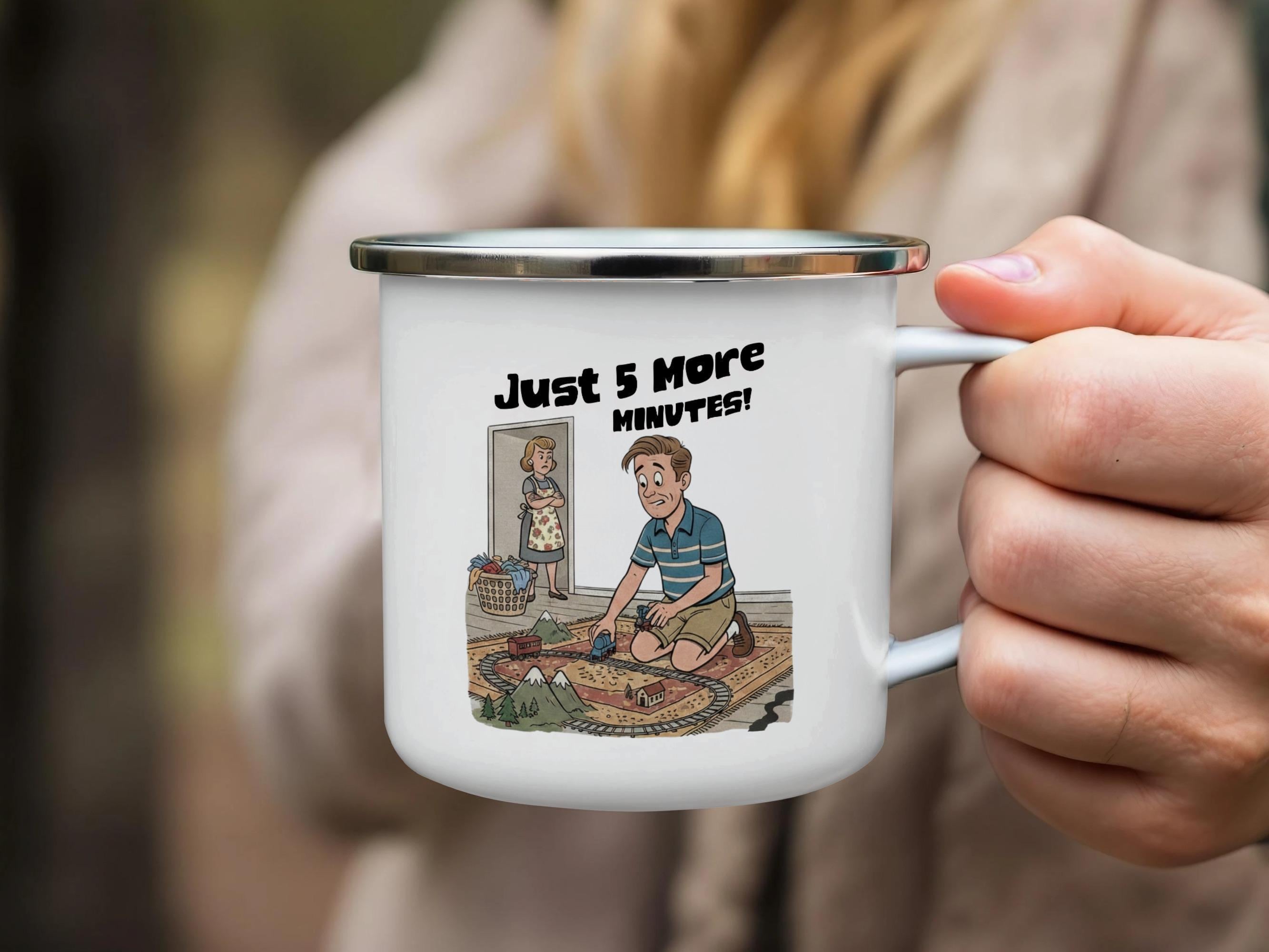 Funny Just 5 More Minutes Mug, Cute Cartoon Coffee Mug, Perfect Gamer Gift, Unique Campfire Mug, Retro Style Coffee Cup, Gift for Gamers