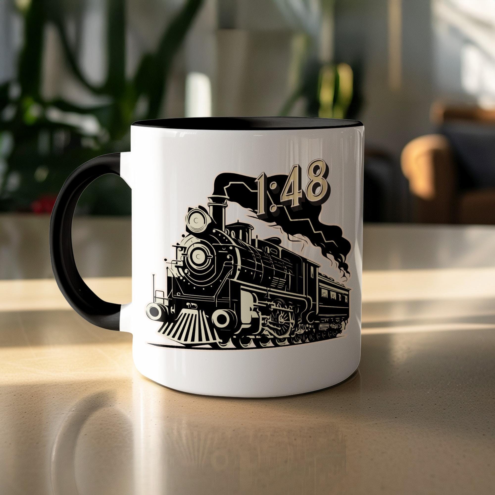 Vintage Train Mug, Steam Engine Coffee Cup, Retro Train Enthusiast Gift, Railway Lover Mug, Collectible Train Memorabilia