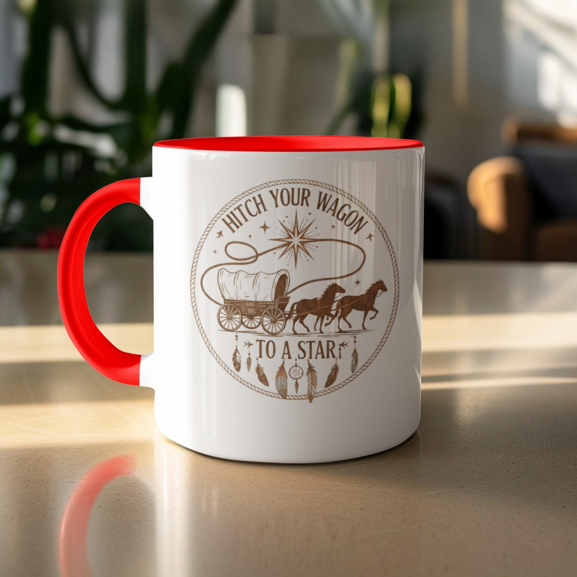 Vintage Wagon Star Mug, Inspirational Quote Mug, Ceramic Coffee Cup, Rustic Wagon Design Mug, Motivational Gift Idea, Hot Drink Mug