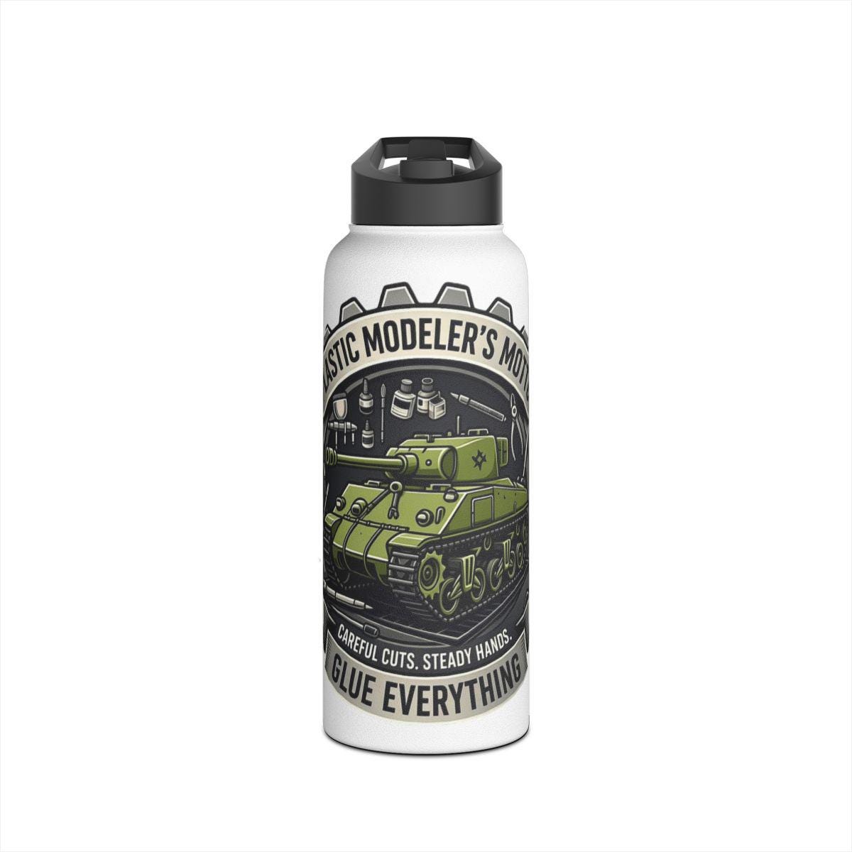 Modeler's Water Bottle, Custom Tank Design, Hobby Enthusiast Gift, Perfect for Model Builders, Unique Water Bottle