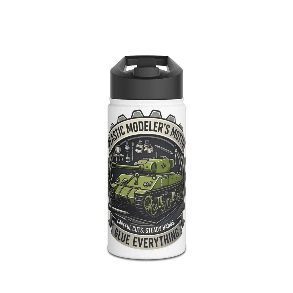 Plastic Modeler's Moto Tank Design, Glue Everything, Careful Cuts Steady Hands, Fun Gift for Model Builders, Unique Water Bottle