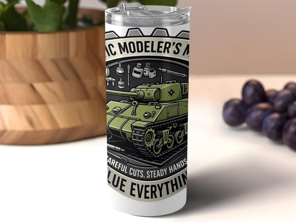 Modeler's Mug, Custom Army Tank Design Travel Tumbler, Perfect Gift for War Enthusiasts, Double Wall Insulated Mugs