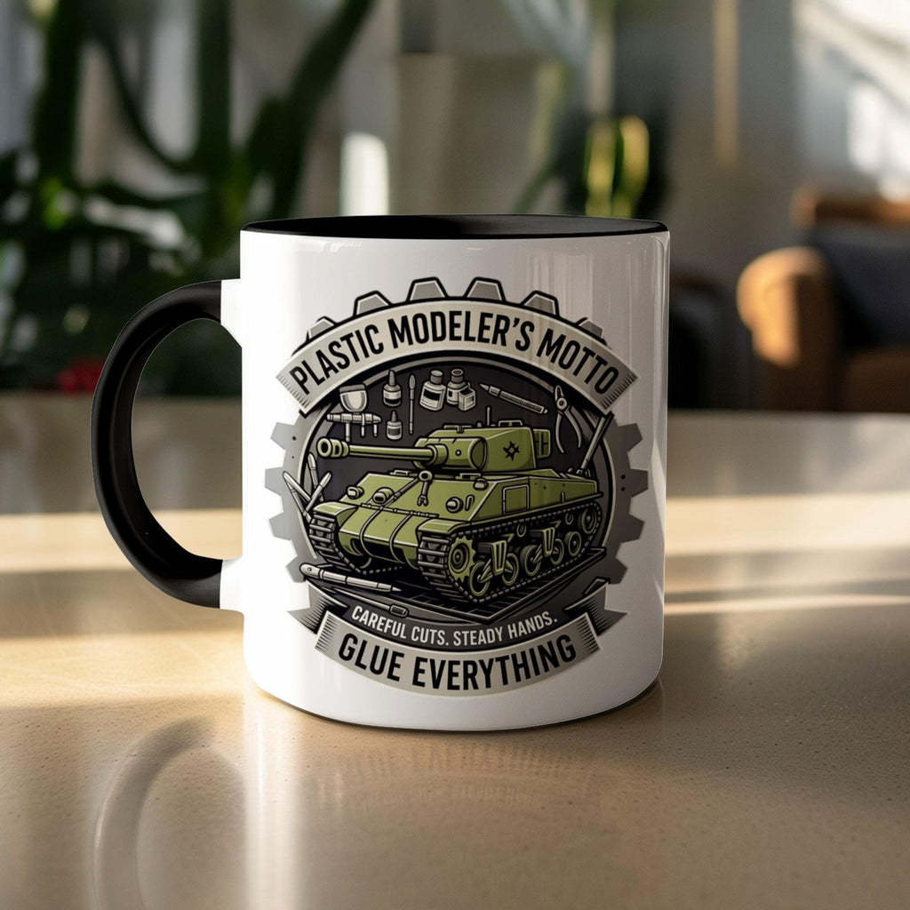 Plastic Modeler's Motto Mug, Glue Everything Mug, Hobbyist Gift, Careful Cuts Steady Hands, Perfect for Model Enthusiasts, Unique Design