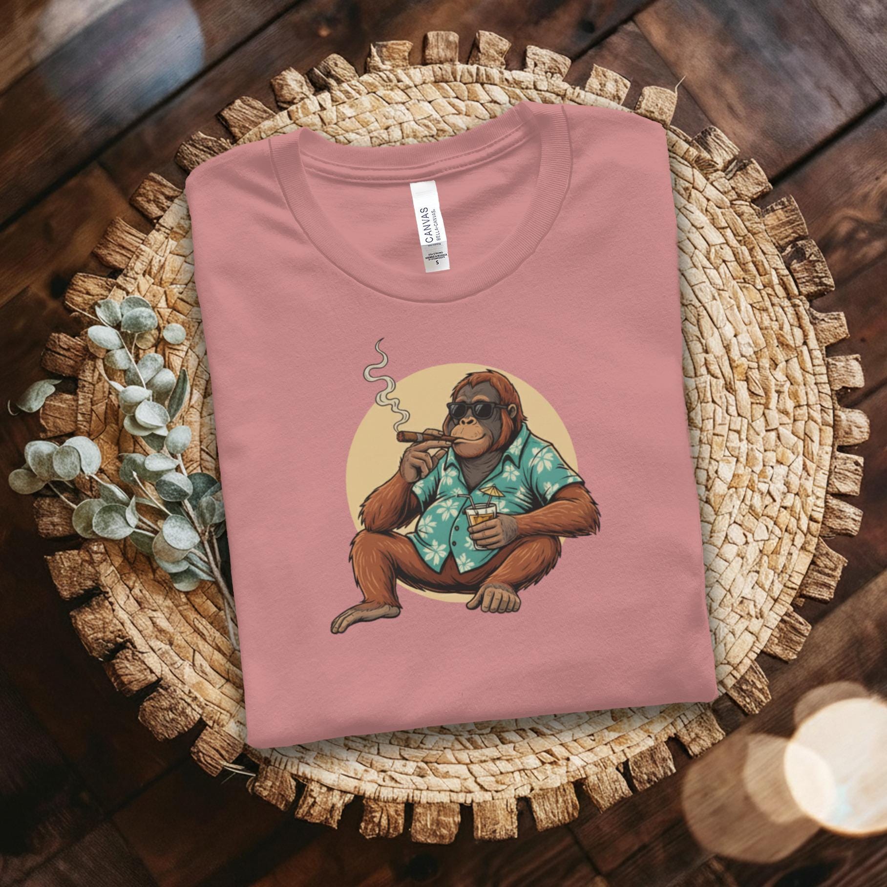 Funny Gorilla Smoking Shirt, Vintage Animal Graphic Tee, Cute Ape Drinking Coffee, Retro Style, Unisex Shirt Gift