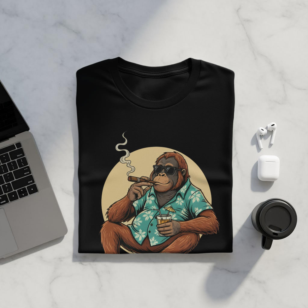 Funny Graphic T-Shirt, Cool Orangutan Smoking, Novelty Tee, Casual Wear Shirt, Animal Lovers Gift, Unique Tee for Men Women
