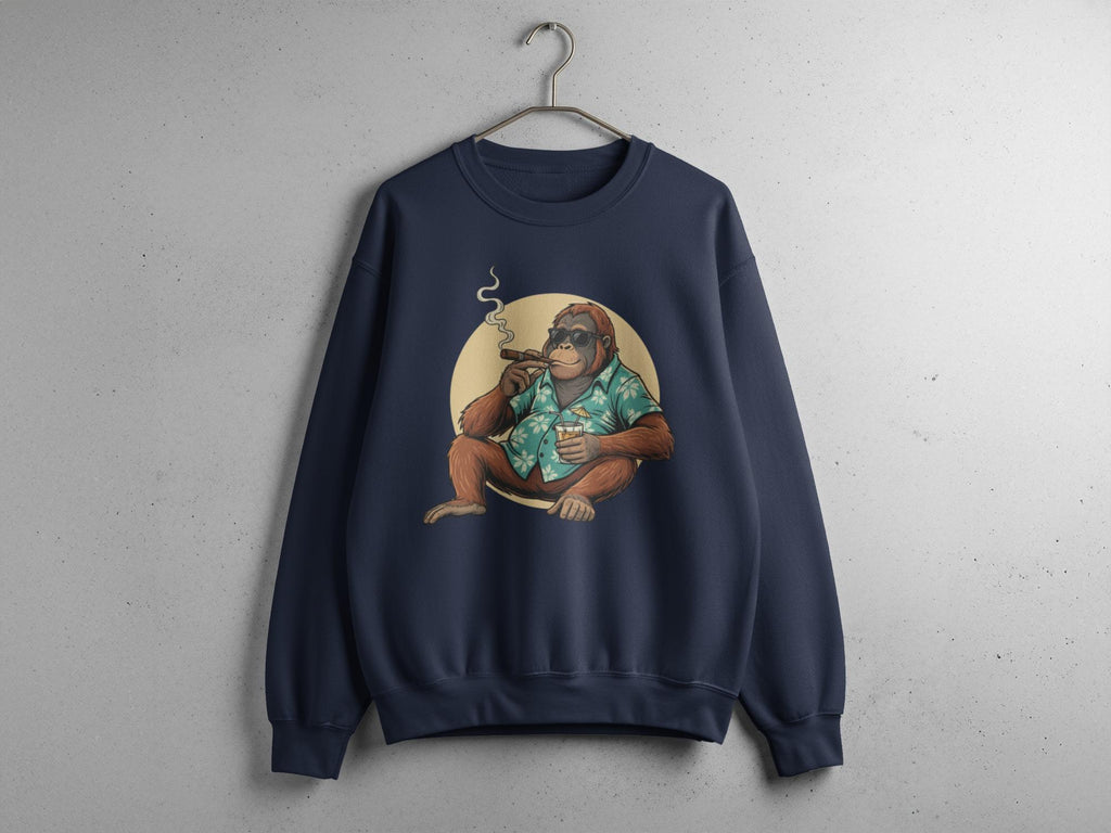 Funny Smoking Monkey Sweatshirt, Cool Animal Graphic Pullover, Unique Design Casual Wear, Trendy Men's and Women's Clothing