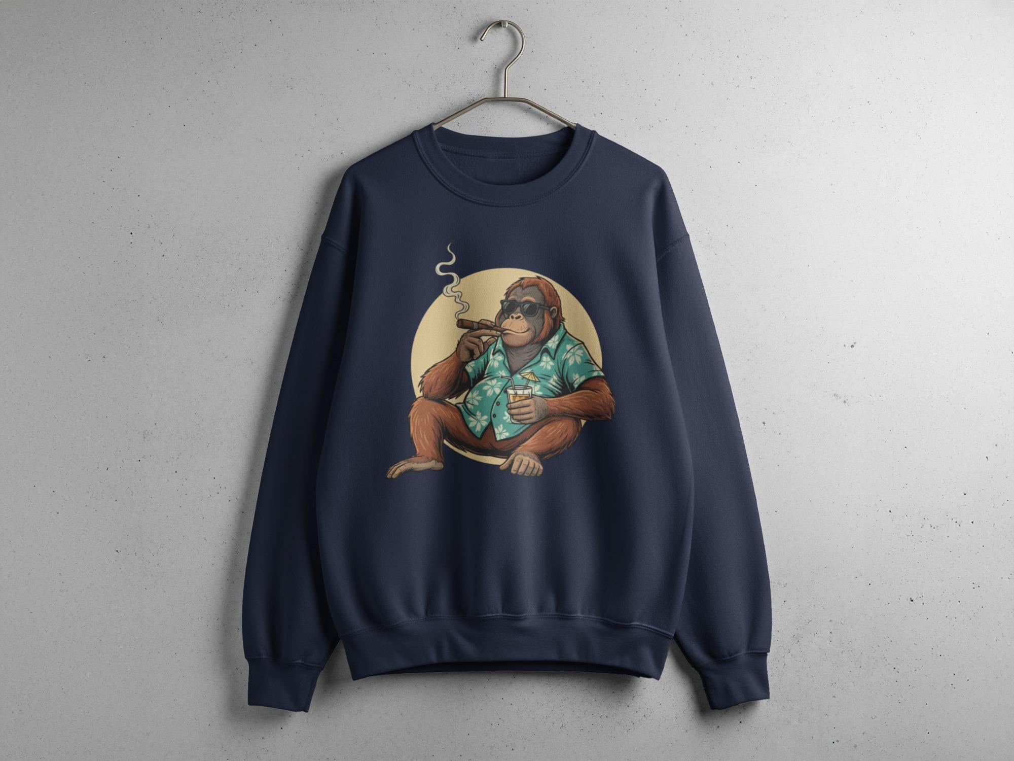 Funny Smoking Monkey Sweatshirt, Cool Animal Graphic Pullover, Unique Design Casual Wear, Trendy Men's and Women's Clothing