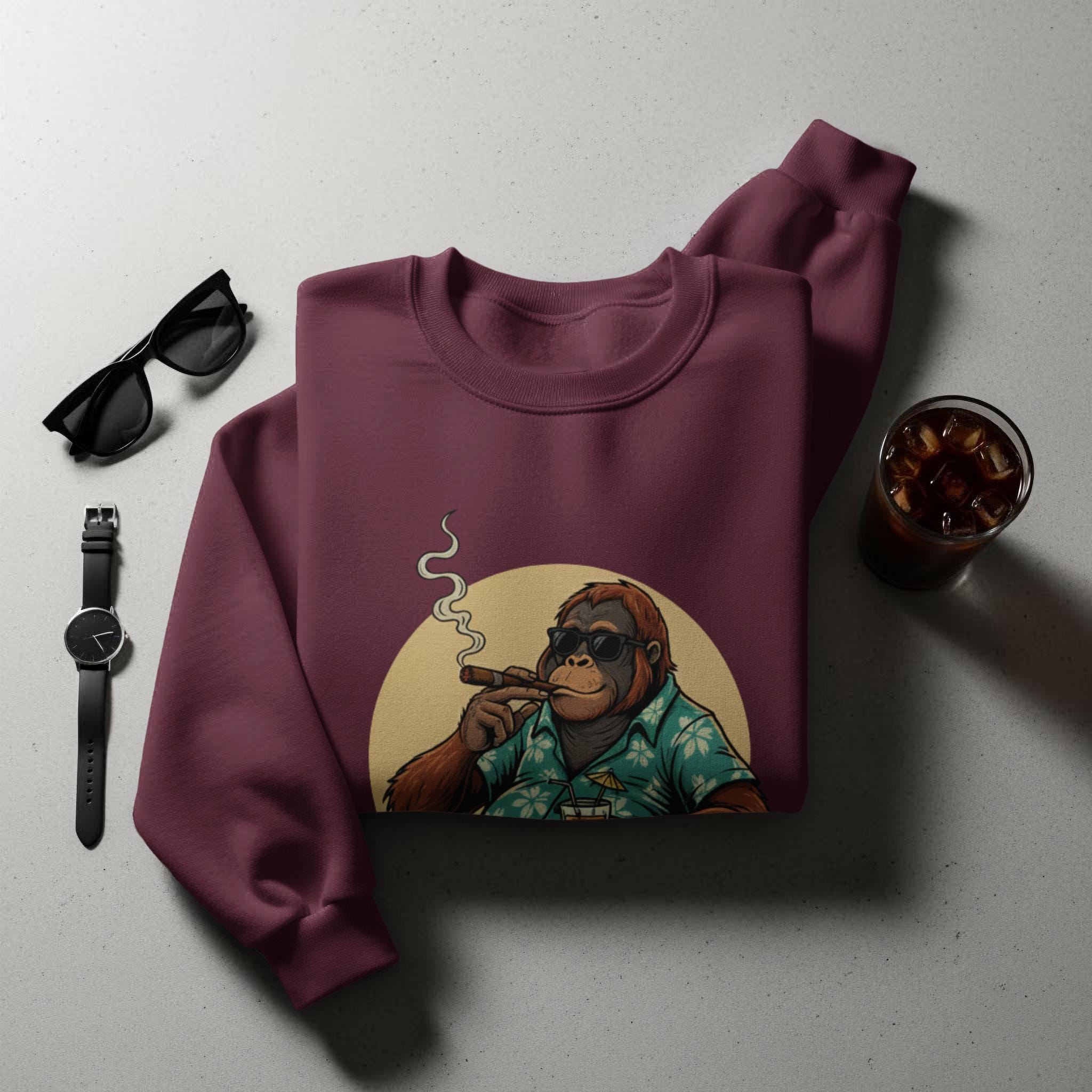 Monkey Smoking Cigar Sweatshirt, Gorilla Animal Lover Pullover, Funny Graphic Sweater, Unique Ape Art Outfit, Unisex Casual Top