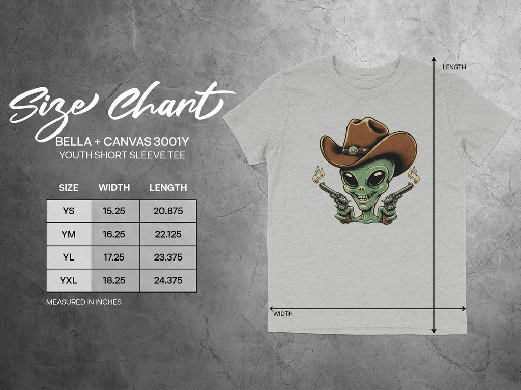 Alien Cowboy Youth T-Shirt, Funny Alien with Cowboy Hat, Cool Alien Graphic Tee for Kids, Green Alien Cartoon Shirt, Trendy Kids Top