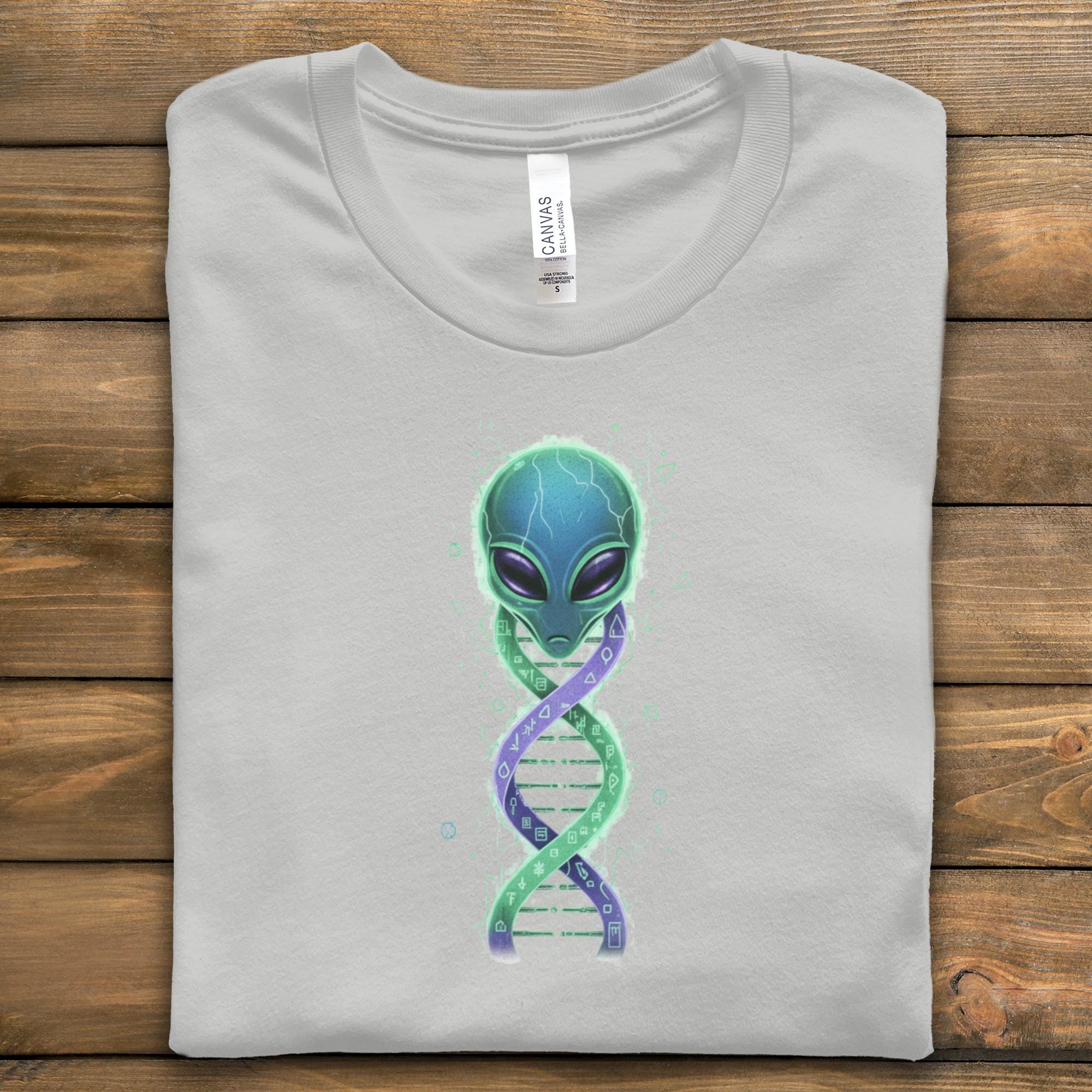 Alien DNA Graphic T-Shirt, Sci-fi Alien Art Shirt, Cool Alien Design Tee, Unique Alien Gift, Casual Wear Alien Print Shirt