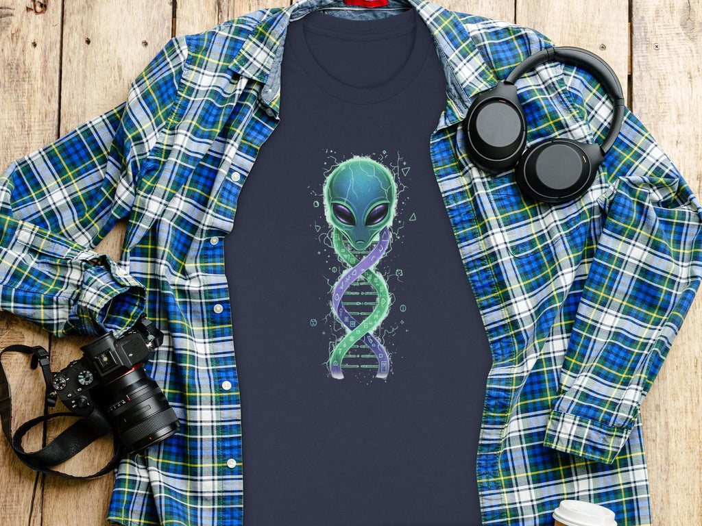 Alien DNA Graphic Shirt, Fun Science Fiction Tee, Extraterrestrial Themed Clothing, Sci-Fi Graphic T-Shirt, Unique Gift for Geeks