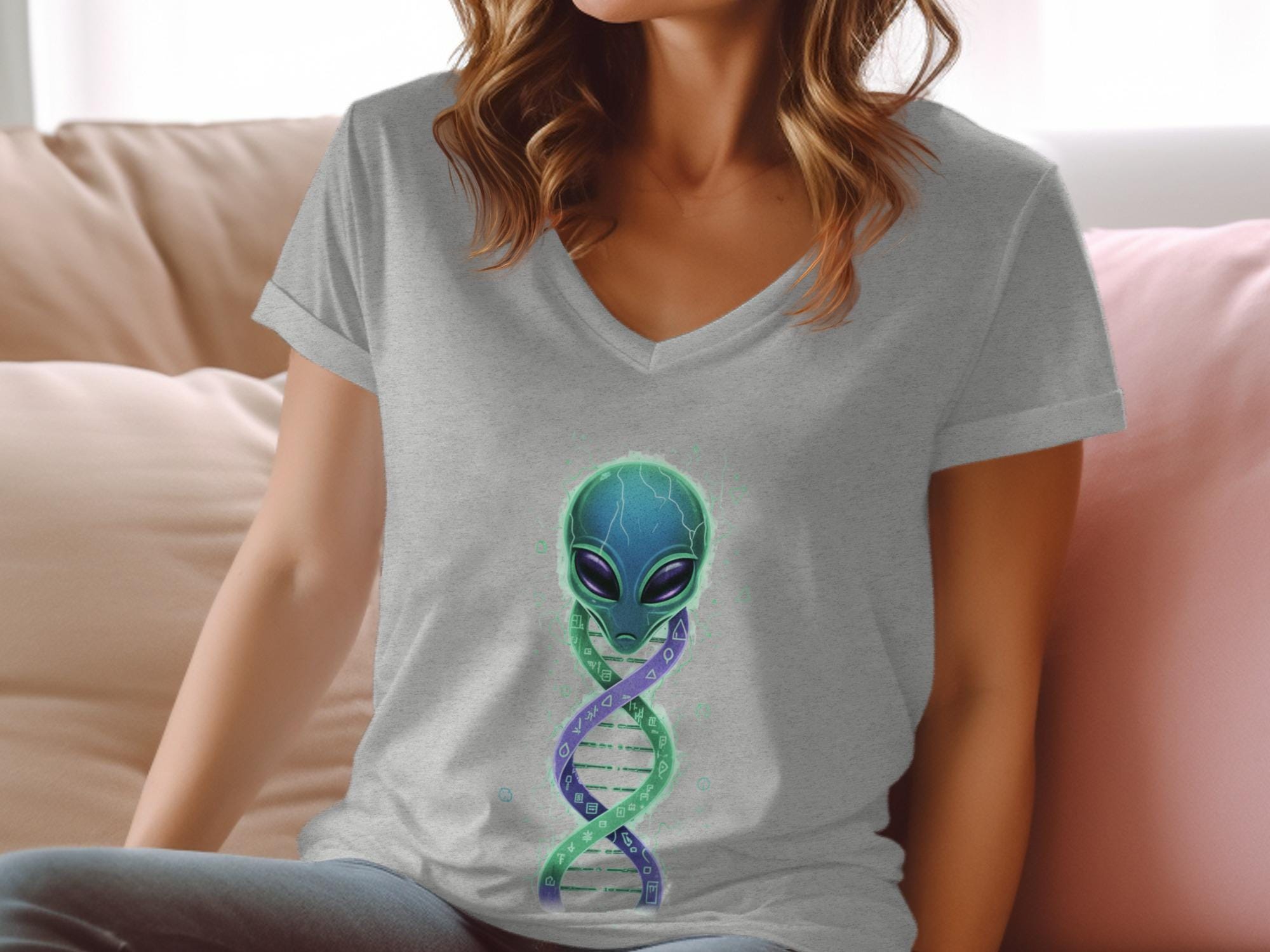 Alien DNA Graphic T-Shirt, Sci-Fi Alien Tee, Extraterrestrial Design Shirt, Cool Alien Print, Space Theme Top, Gift for Sci-Fi Fans