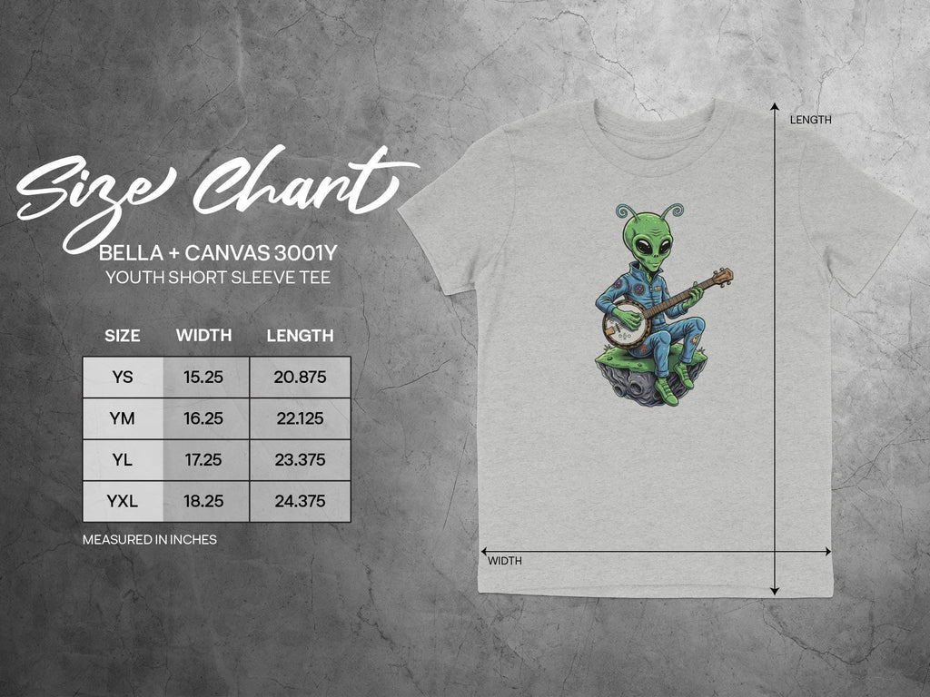 Alien Playing Banjo T Shirt, Funny Graphic Tee, Unique Alien Music Shirt, Cool Alien Banjo Design, Youth Short Sleeve Tee
