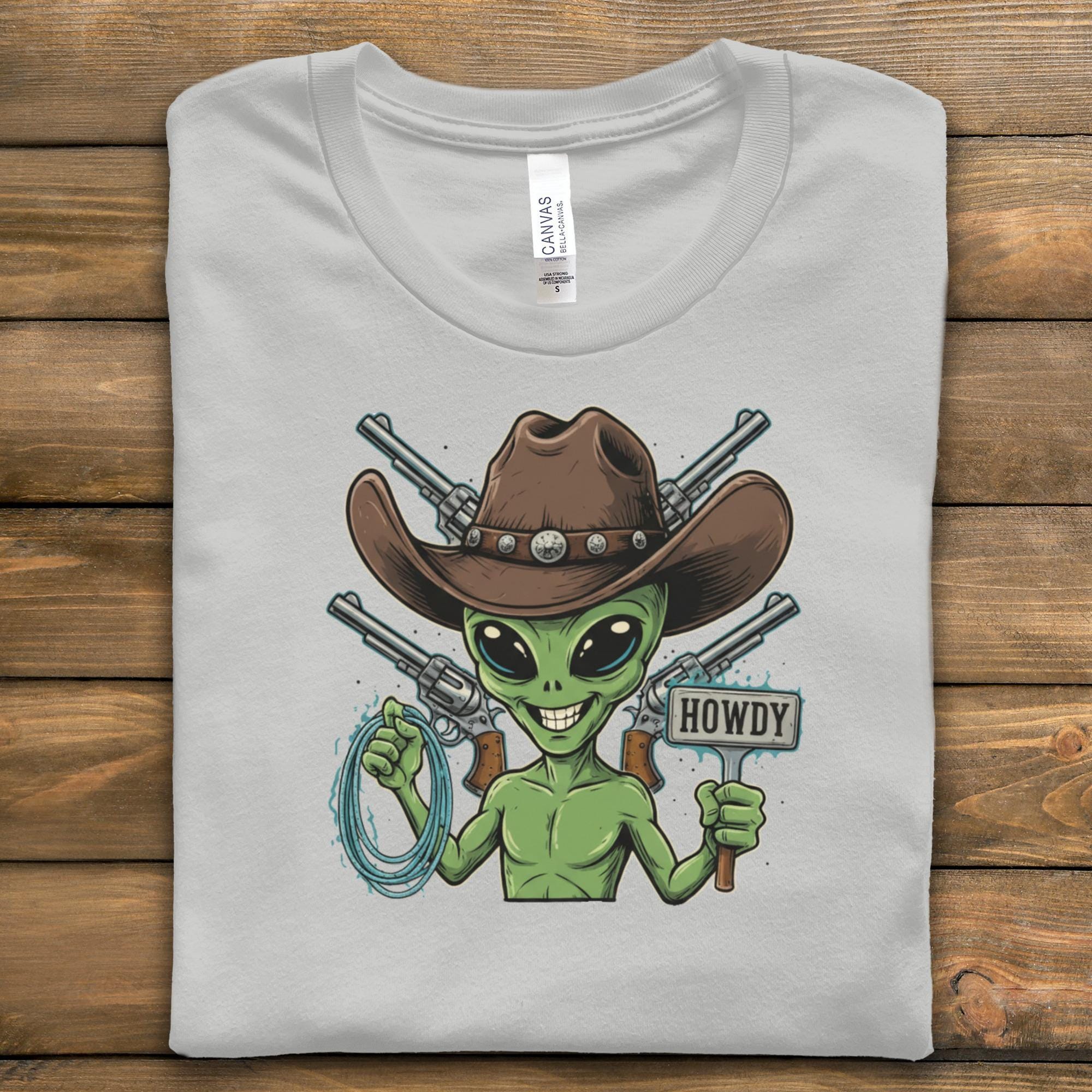 Funny Alien Cowboy T-Shirt, Howdy Alien Tee, Western Themed Alien Shirt, Cute Alien Graphic Tee, Unisex Alien Gift Idea