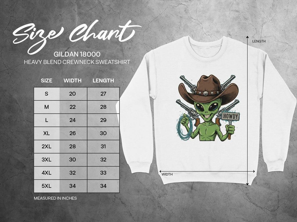 Alien cowboy sweatshirt, funny alien sweatshirt, cowboy alien with pistols, unique graphic sweatshirt, western themed shirt