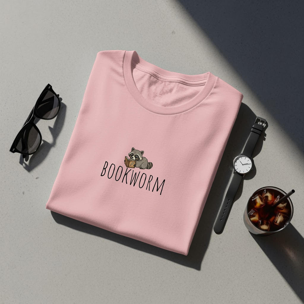 Bookworm T-shirt, Cute Raccoon Graphic Tee, Book Lover Gift, Reading Enthusiast Shirt, Casual Novelty Shirt