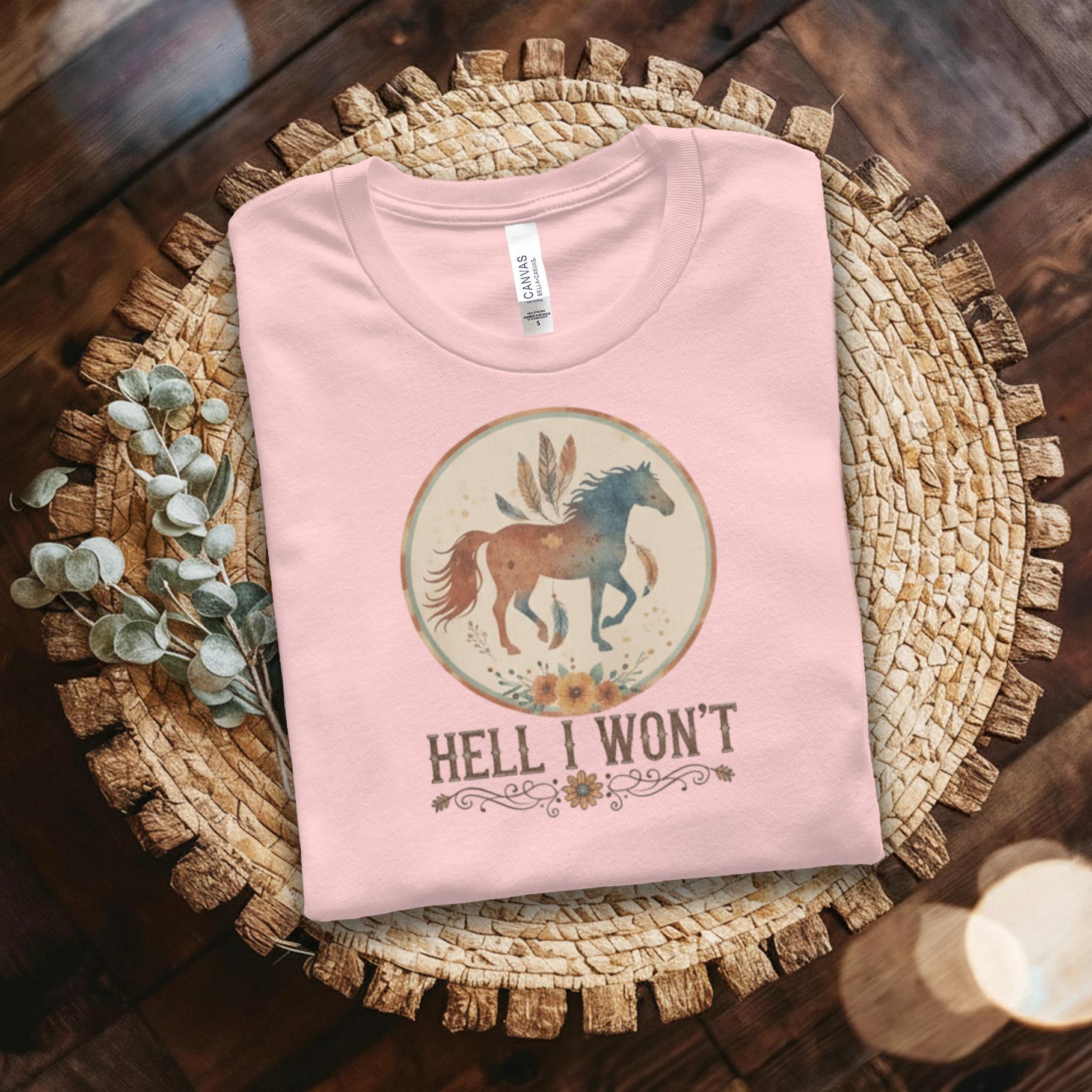 Vintage Hell I Wont Horse Graphic Tee, Western Style Unisex T-Shirt, Retro Wild Horse Shirt, Country Rodeo Shirt, Boho Cowgirl Top