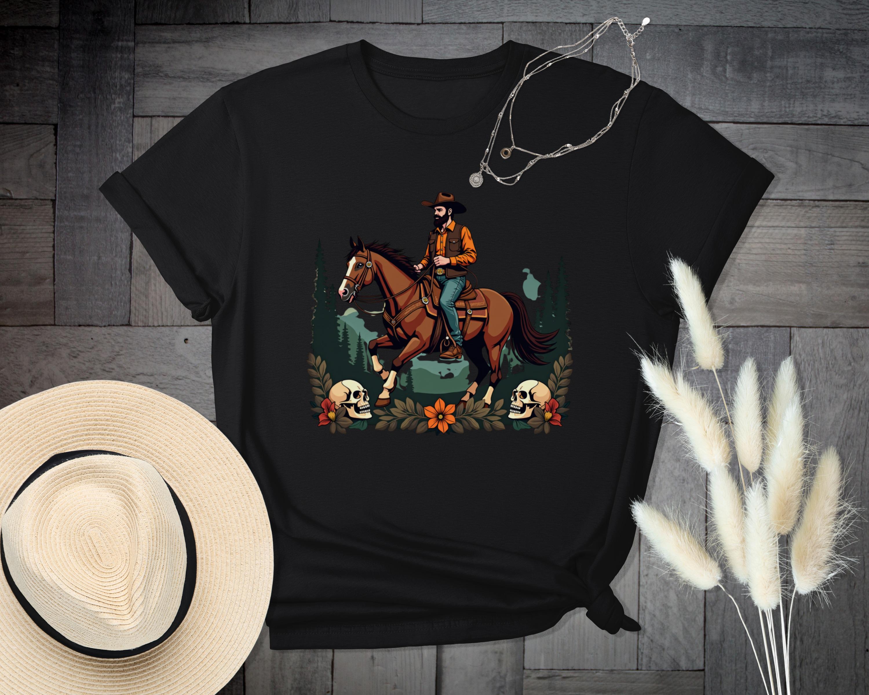 Cowboy Riding Horse T-Shirt, Western Themed Graphic Tee, Vintage Style Cowboy Tee, Equestrian Shirt, Rustic Country Apparel