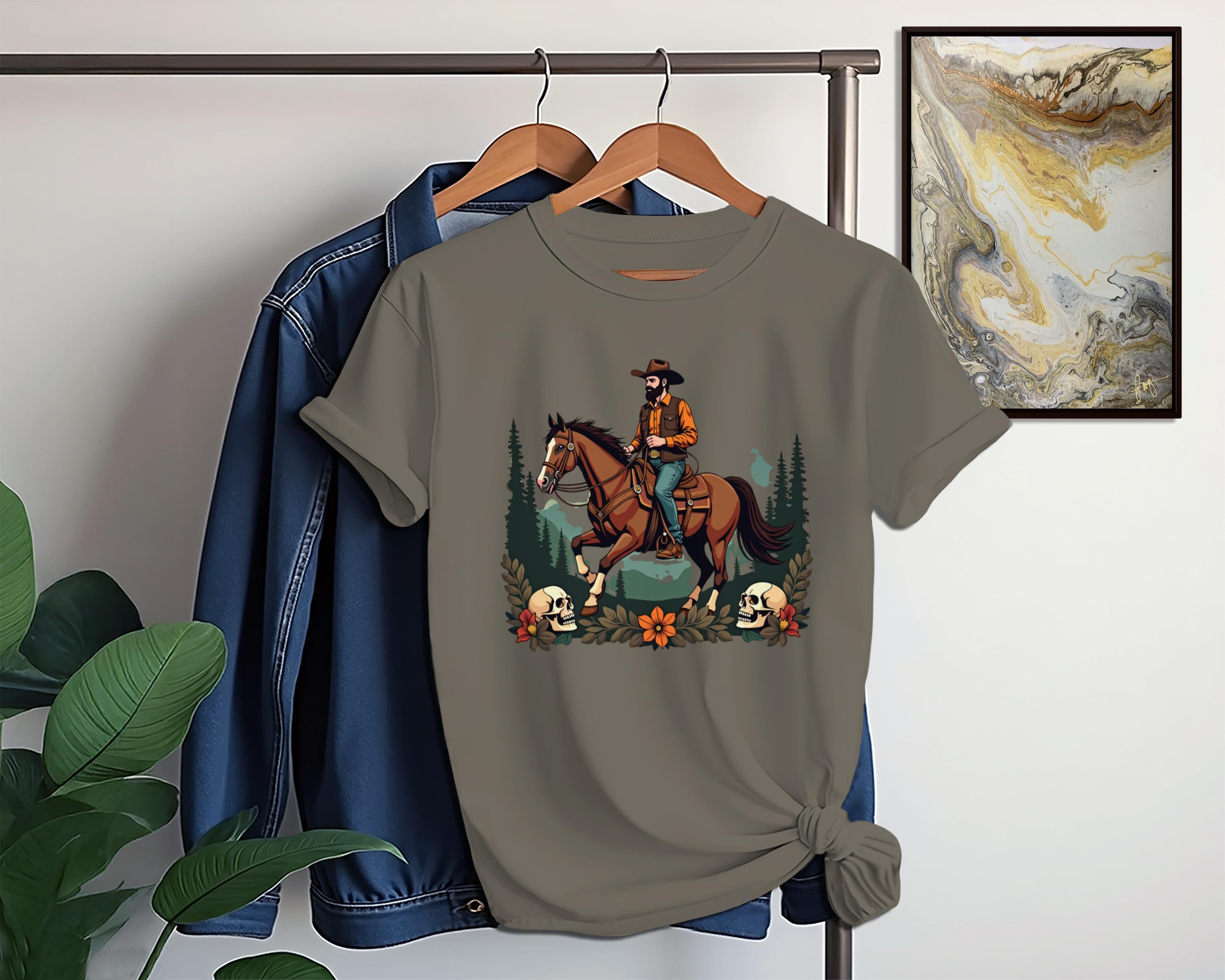 Cowboy Riding Horse T-Shirt, Western Themed Shirt, Country Style Graphic Tee, Casual Unisex Top, Ranch Life Design, Gift for Cowboys