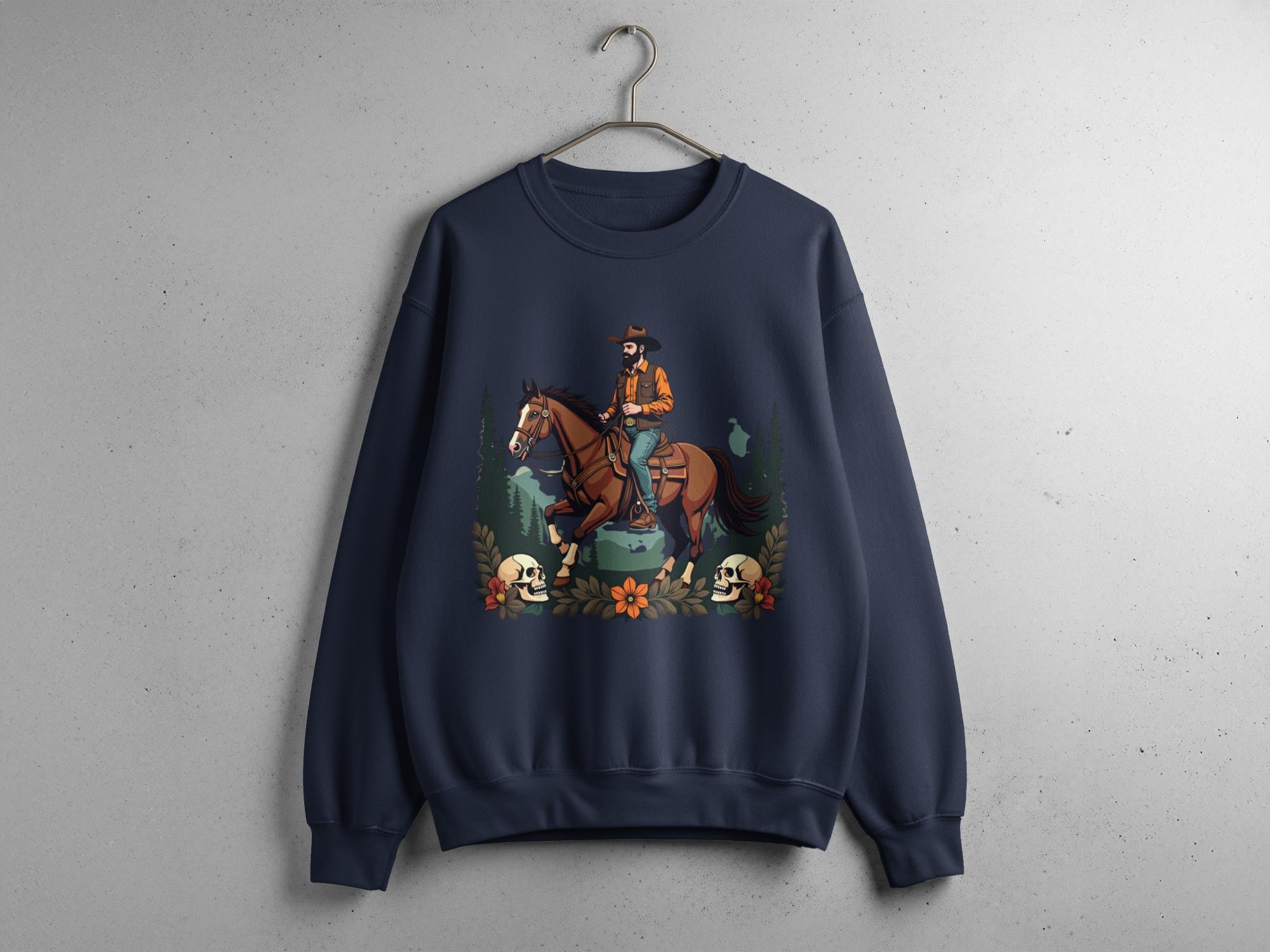 Cowboy on Horse Sweatshirt, Western Cowboy Pullover, Horse Riding Crewneck, Country Style Apparel, Equestrian Theme Top