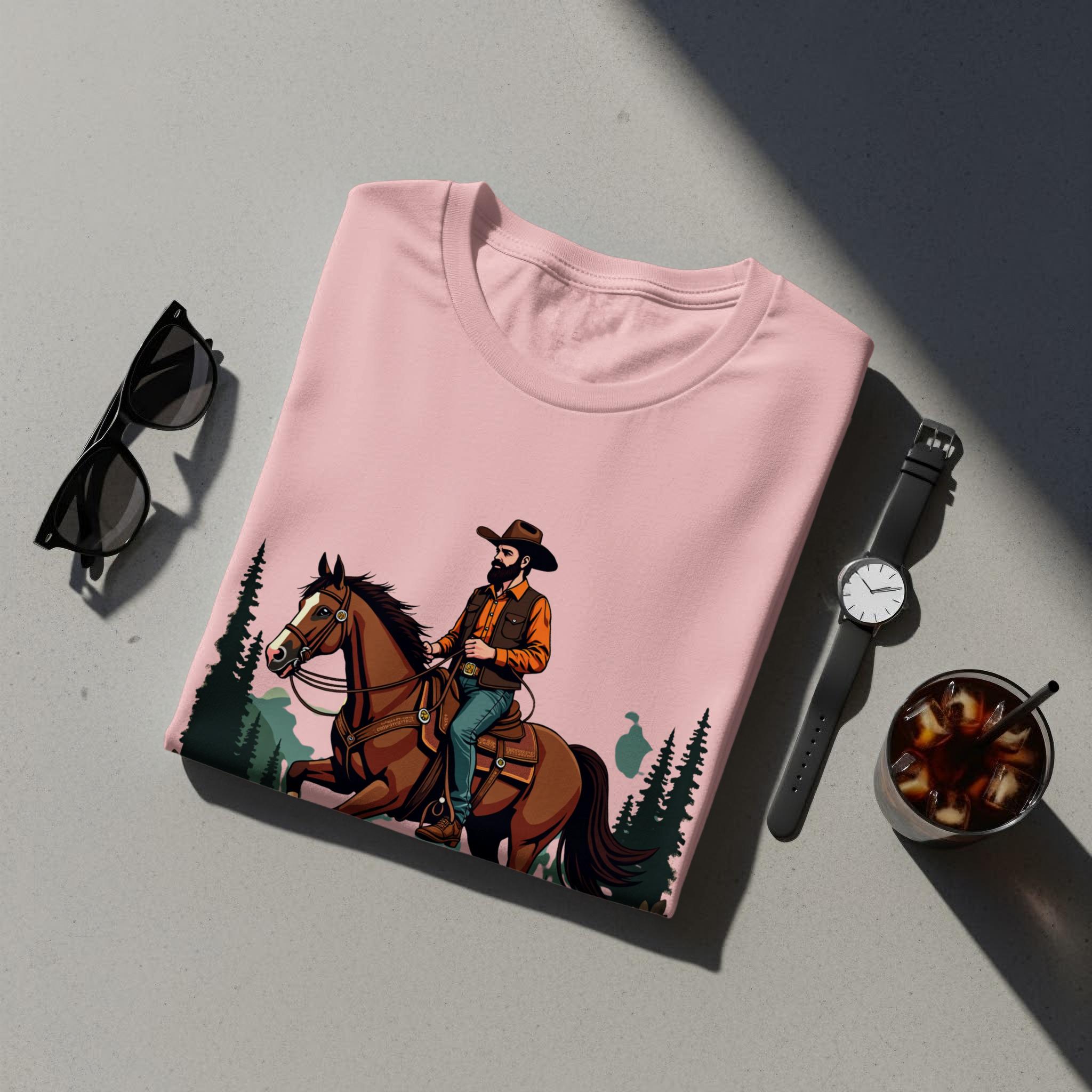Cowboy Riding Horse T-shirt, Western Theme Graphic Tee, Country Lifestyle Shirt, Vintage Western Design, Unique Gift for Cowboy Lovers