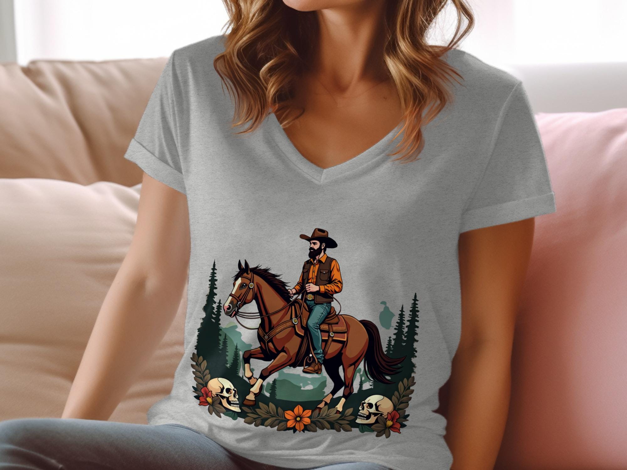 Cowgirl T-shirt, Western Graphic Tee, Horse Riding Shirt, Vintage Cowboy Design, Rodeo Apparel, Country Life Gift, Boho Casual Tops