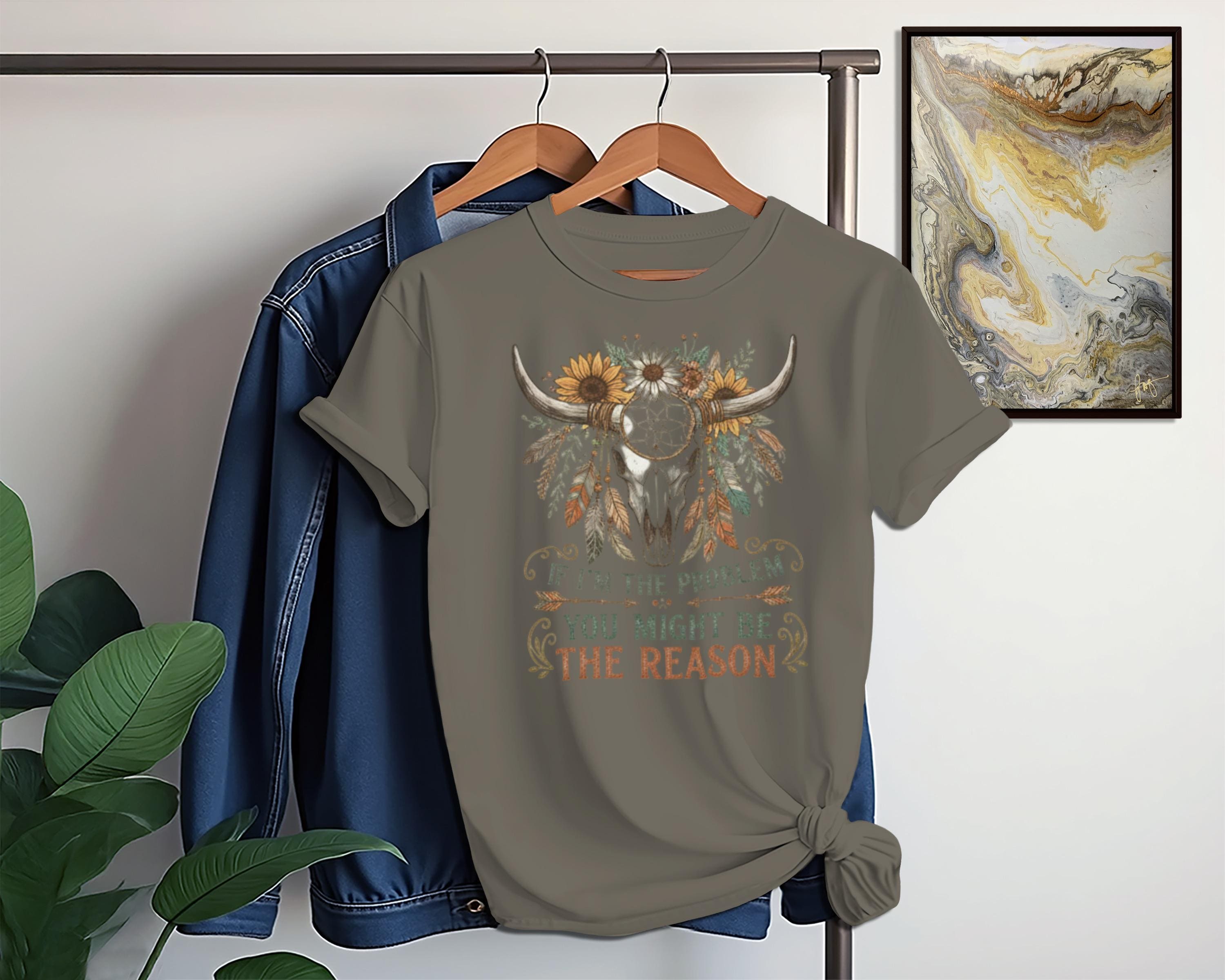 Bull Skull Shirt, Night Of The Reason, Western Graphic Tee, Floral Boho Bull Skull Shirt, Southwestern Cow Skull Shirt, Gift For Her