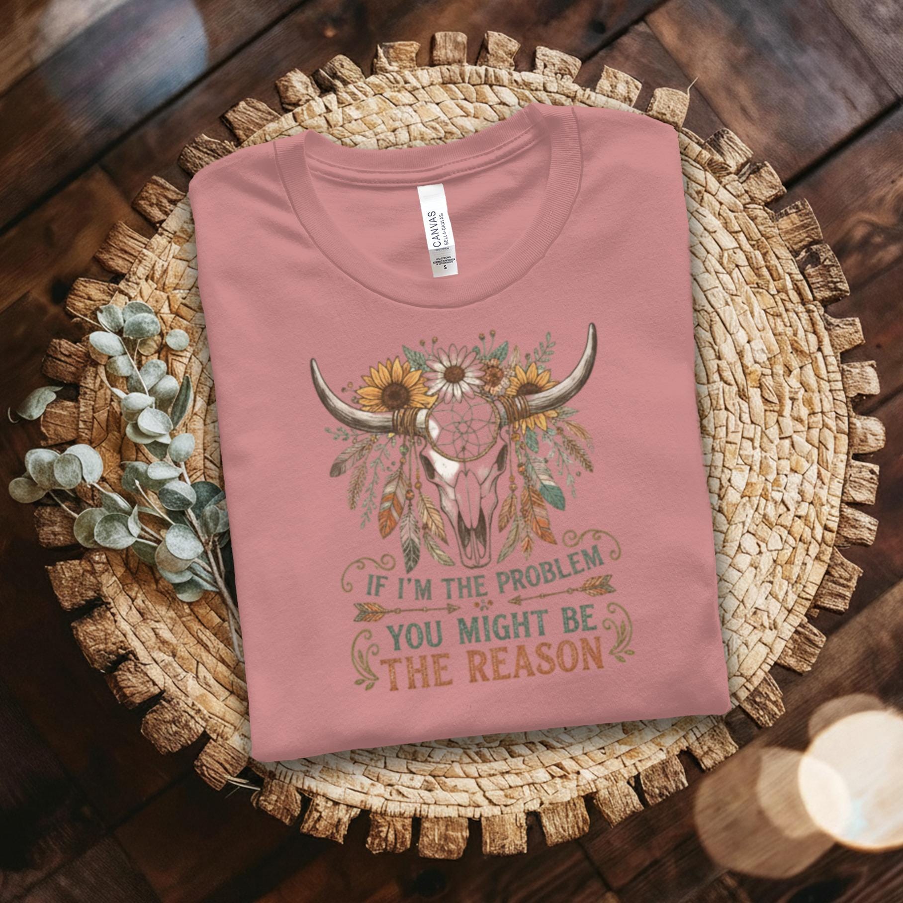 Vintage Boho Skull with Sunflowers Tee, Western Graphic T-Shirt, Country Bohemian Vibes, Floral Cow Skull Shirt, Casual Outfit