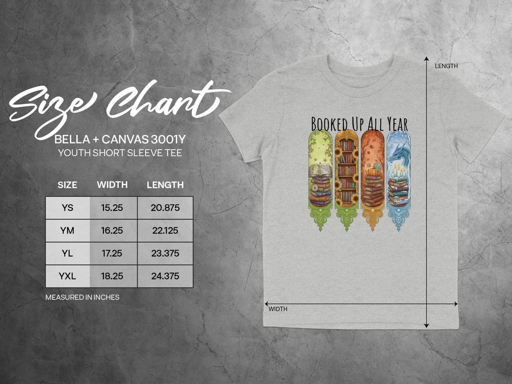 Booked Up All Year Tee, Youth Short Sleeve, Cute Reading Shirt, Book Lover Gift, Fun Library Themed T-Shirt, Kids Graphic Tee