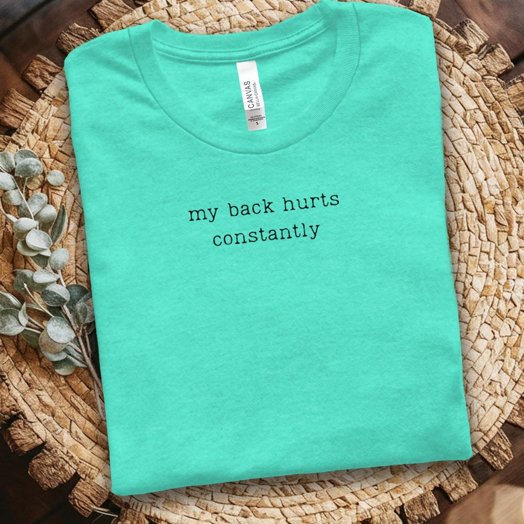 Witty Graphic Tee Shirt, Humorous Casual Top, Fun Statement T Shirt, My Back Hurts Constantly Design, Casual Everyday Wear