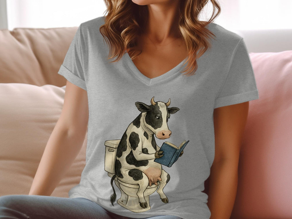 Funny Cow Reading Book Shirt, Cute Animal Print Tee, Quirky Gift for Animal Lovers, Humorous Graphic T-Shirt, Fun Casual Wear