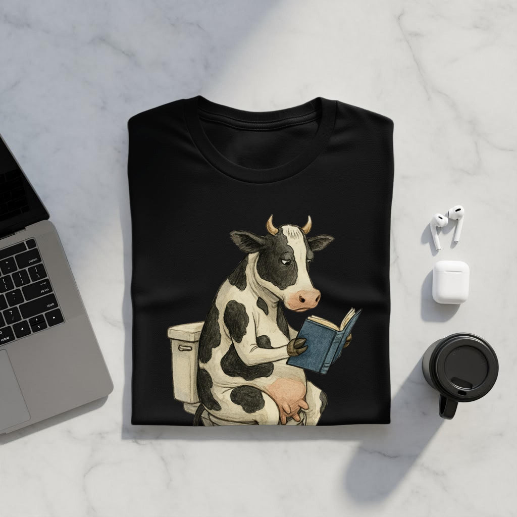 Cow Reading Book Shirt, Funny Cow Graphic Tee, Animal Lover Gift, Cute Cow Shirt, Unique Novelty T-shirt, Farm Animal Apparel