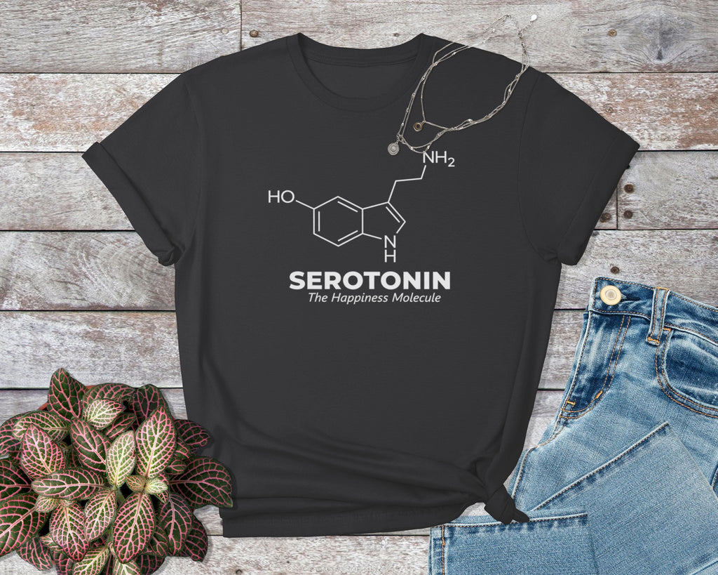 Serotonin molecule t-shirt, the happiness molecule shirt, science lover gift, chemistry tee, nerdy geek apparel, serotonin formula