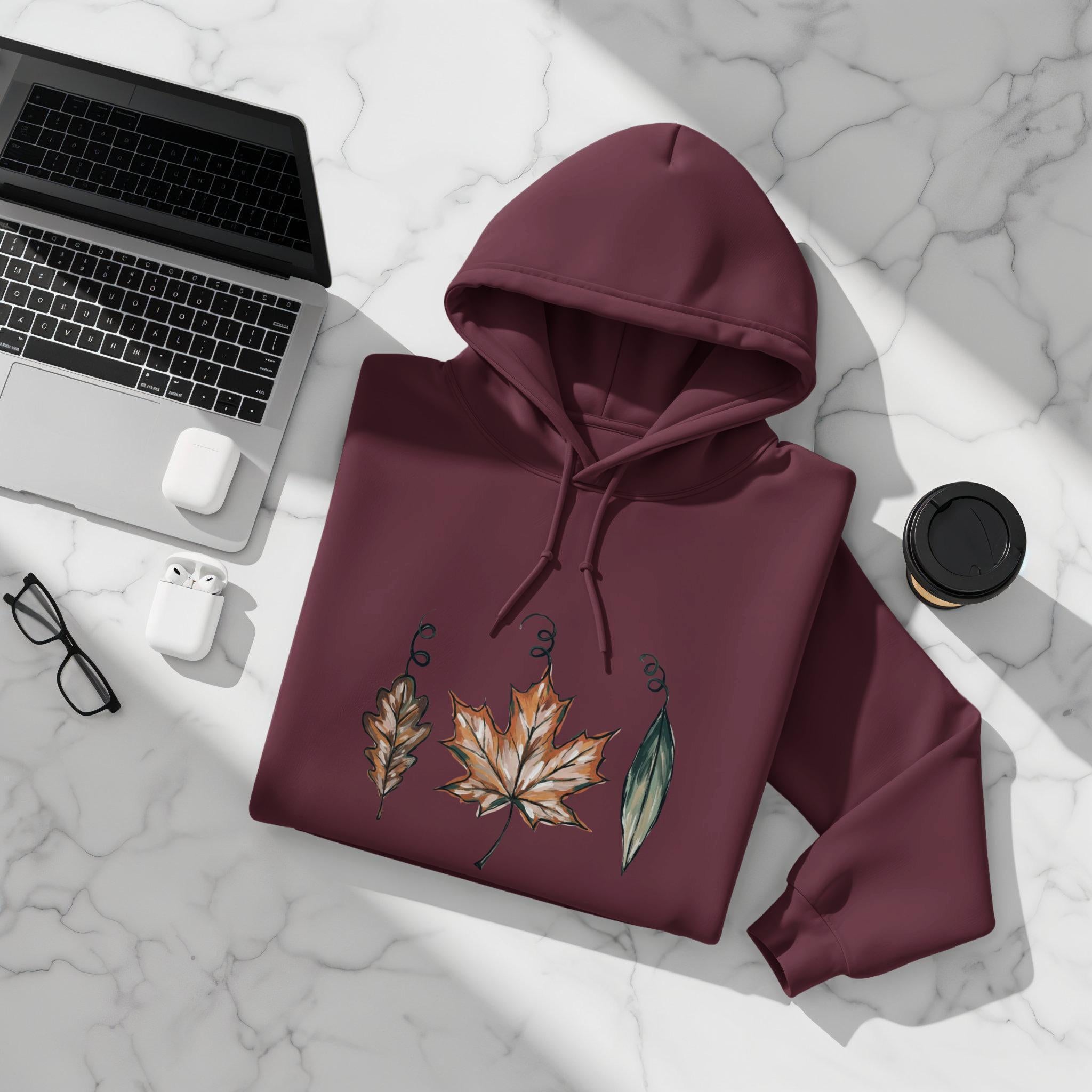 Fall Leaves Hoodie, Autumn Leaf Print Hoodie, Cozy Fall Sweatshirt, Unique Leaf Artwork Hoodie, Stylish Autumn Apparel