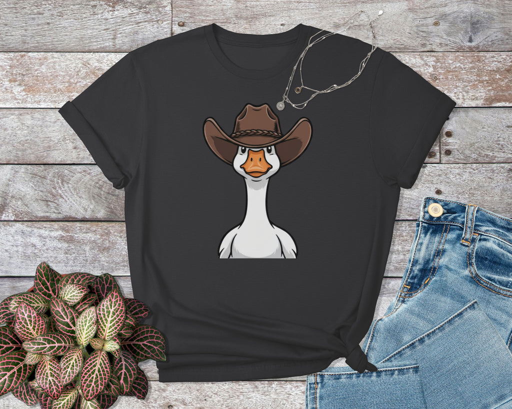 Funny Goose Cowboy Hat T-Shirt, Cute Animal Graphic Tee, Novelty Farm Animal Shirt, Quirky Humor Gift, Trendy Casual Top