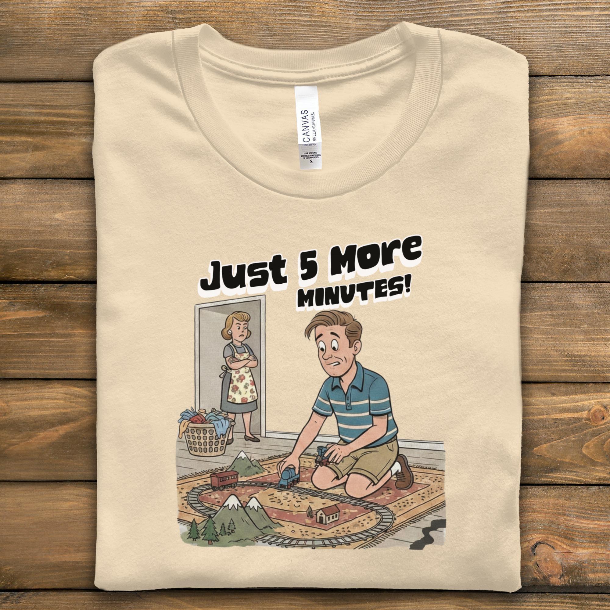 Just 5 More Minutes Graphic Tee, Funny Retro Design T-Shirt, Humorous Vintage Style Shirt, Gift for Him, Nostalgic Cartoon Tee