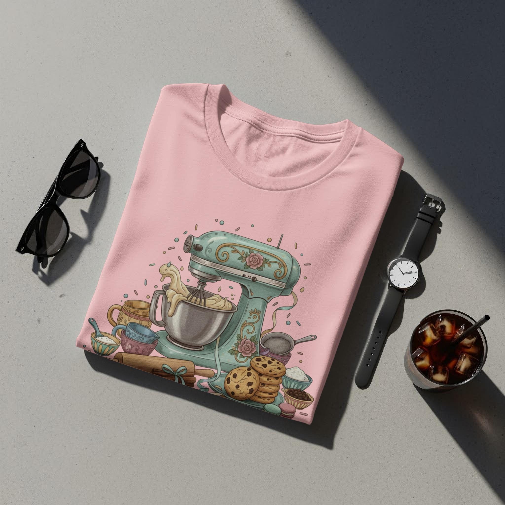 Cute Baking Theme T-Shirt, Retro Mixer Print Tee, Fun Kitchen Gift Idea, Foodie Lovers Apparel, Chef Inspired Shirt, Baking Enthusiast
