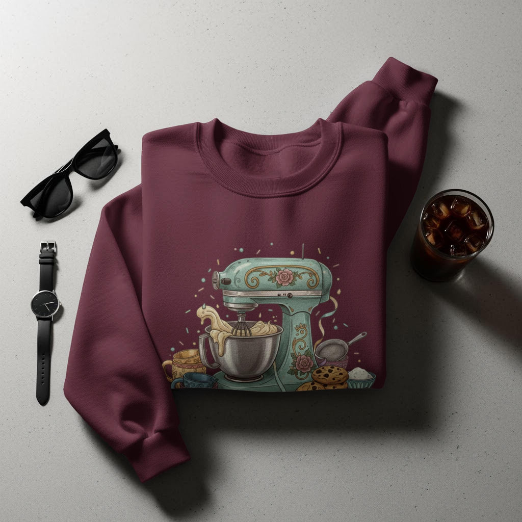 Retro Mixer Sweatshirt Vintage Baking Crewneck Kitchen Theme Sweater Unique Gift Idea for Bakers Cozy and Stylish Pullover