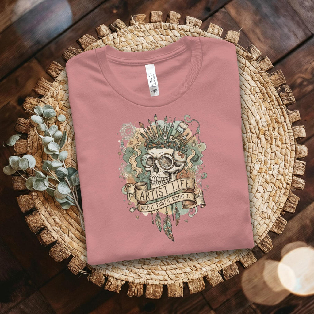 Artist Life T-Shirt, Build It Paint It Repair It Graphic Tee, Skull Art Design, Unique Gift for Artists, Creative Apparel