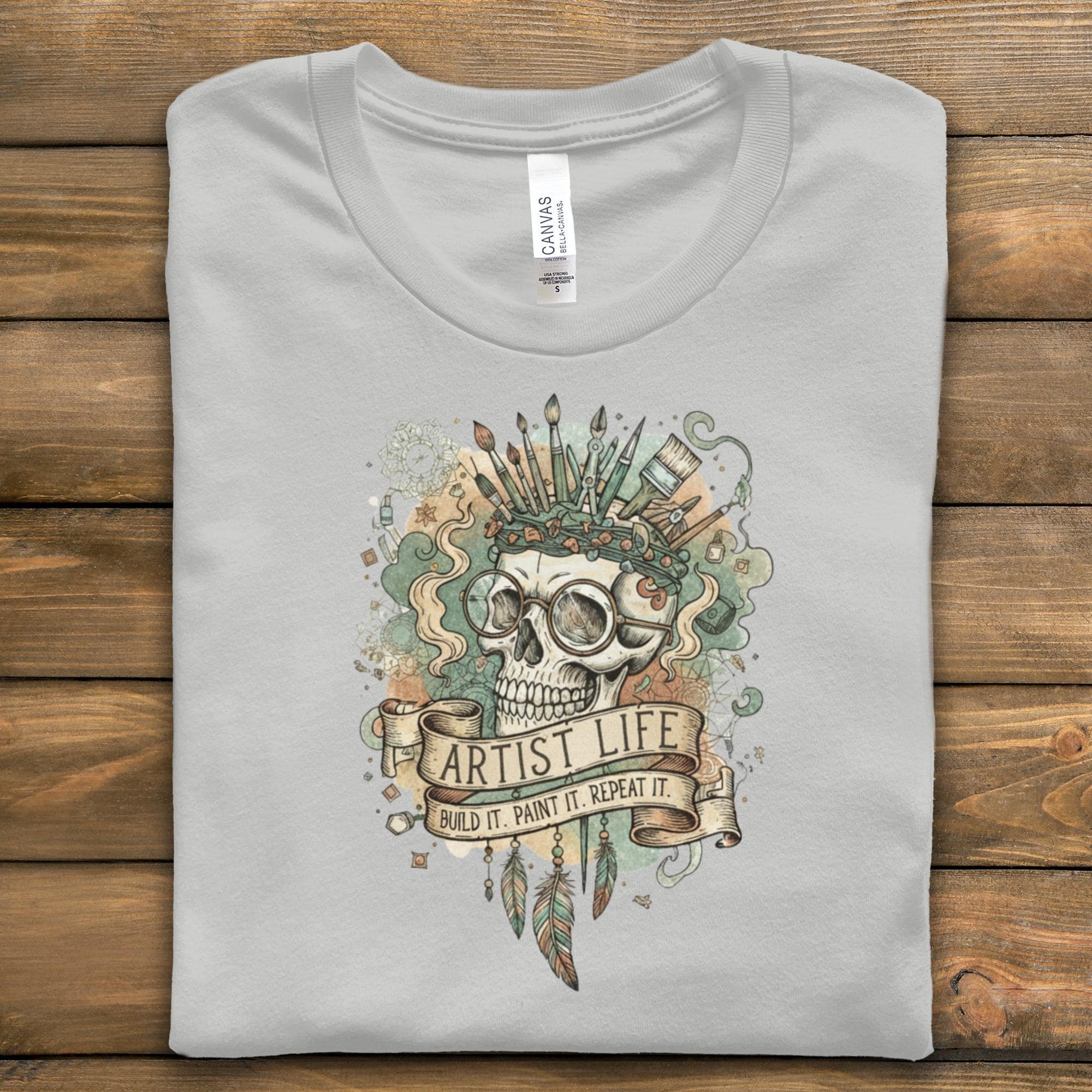 Artist Life T-Shirt, Build It Paint It Repeat It Shirt, Skull Art Graphic Tee, Creative Art Lover Shirt, Unique Artist Gift