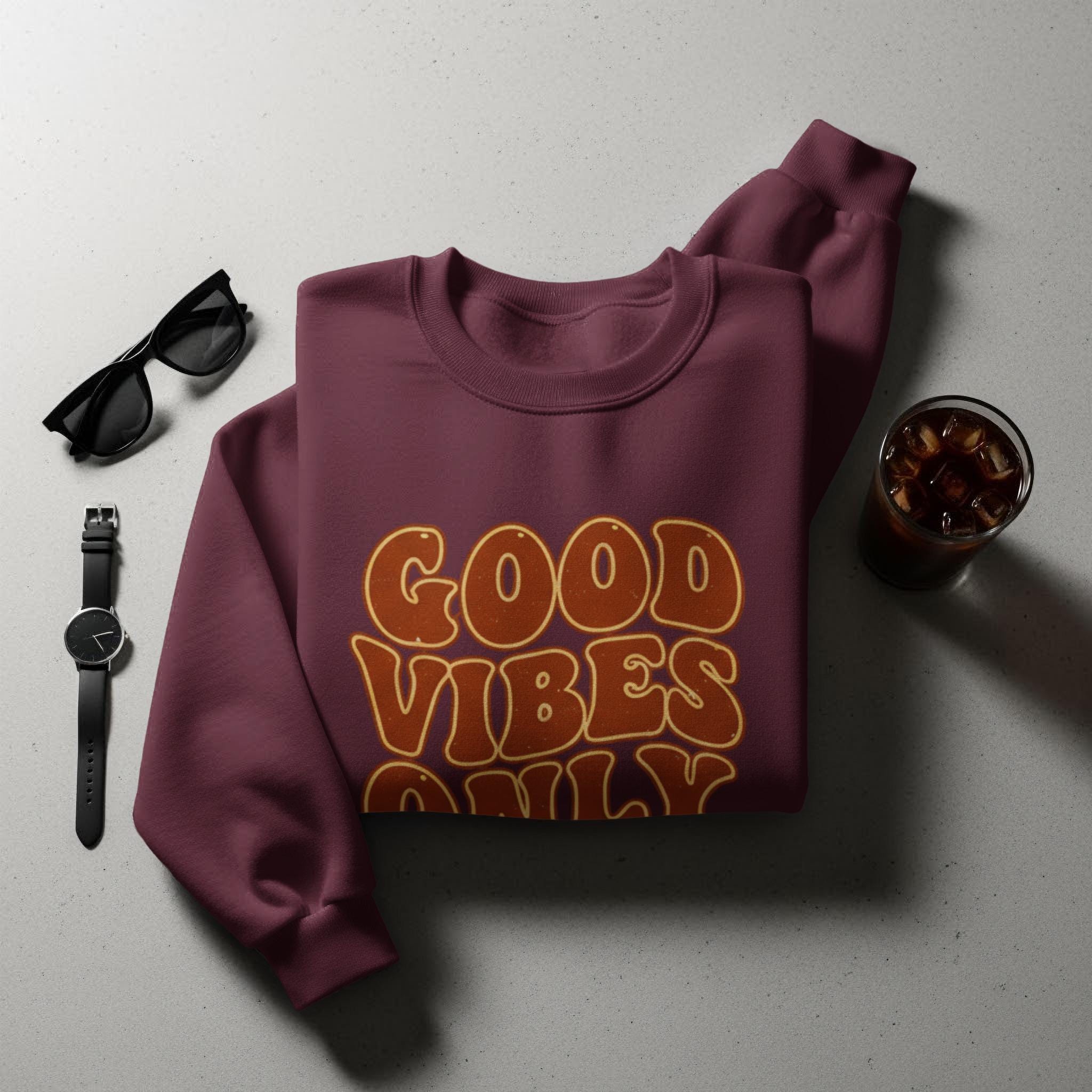 Good Vibes Only Sweatshirt, Trendy Fashion Pullover, Casual Crewneck Sweater, Positive Message Clothing, Comfortable Cozy Wear