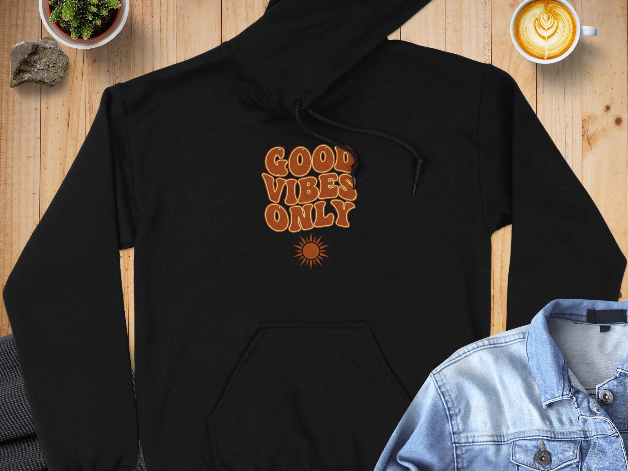 Good Vibes Only Hoodie, Retro Graphic Hoodie, Positive Vibes Sweatshirt, Vintage Look Hoodie, Trendy Casual Wear