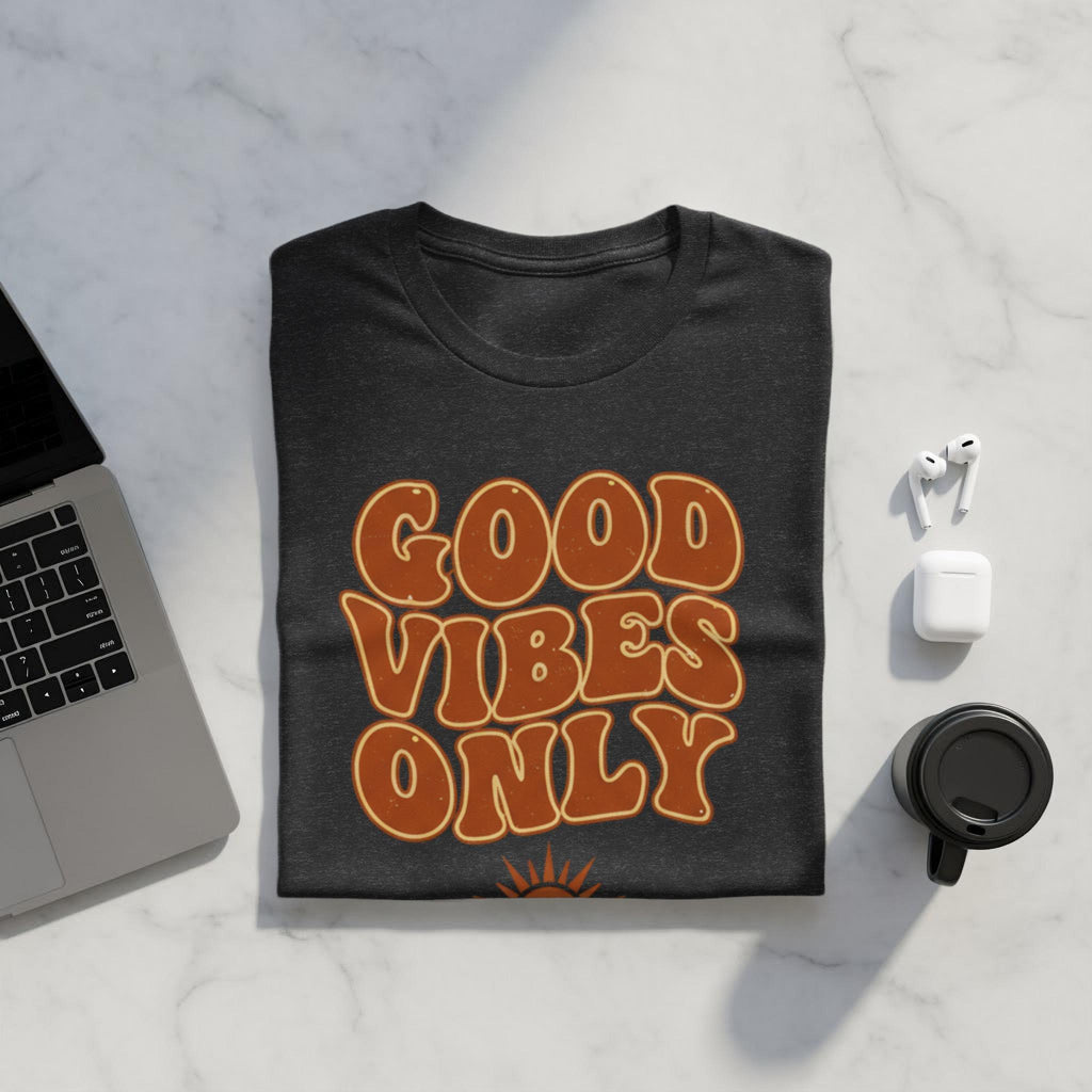 Good vibes only t-shirt, positive message shirt, motivational quote tee, casual graphic tee, uplifting slogan shirt, gift idea
