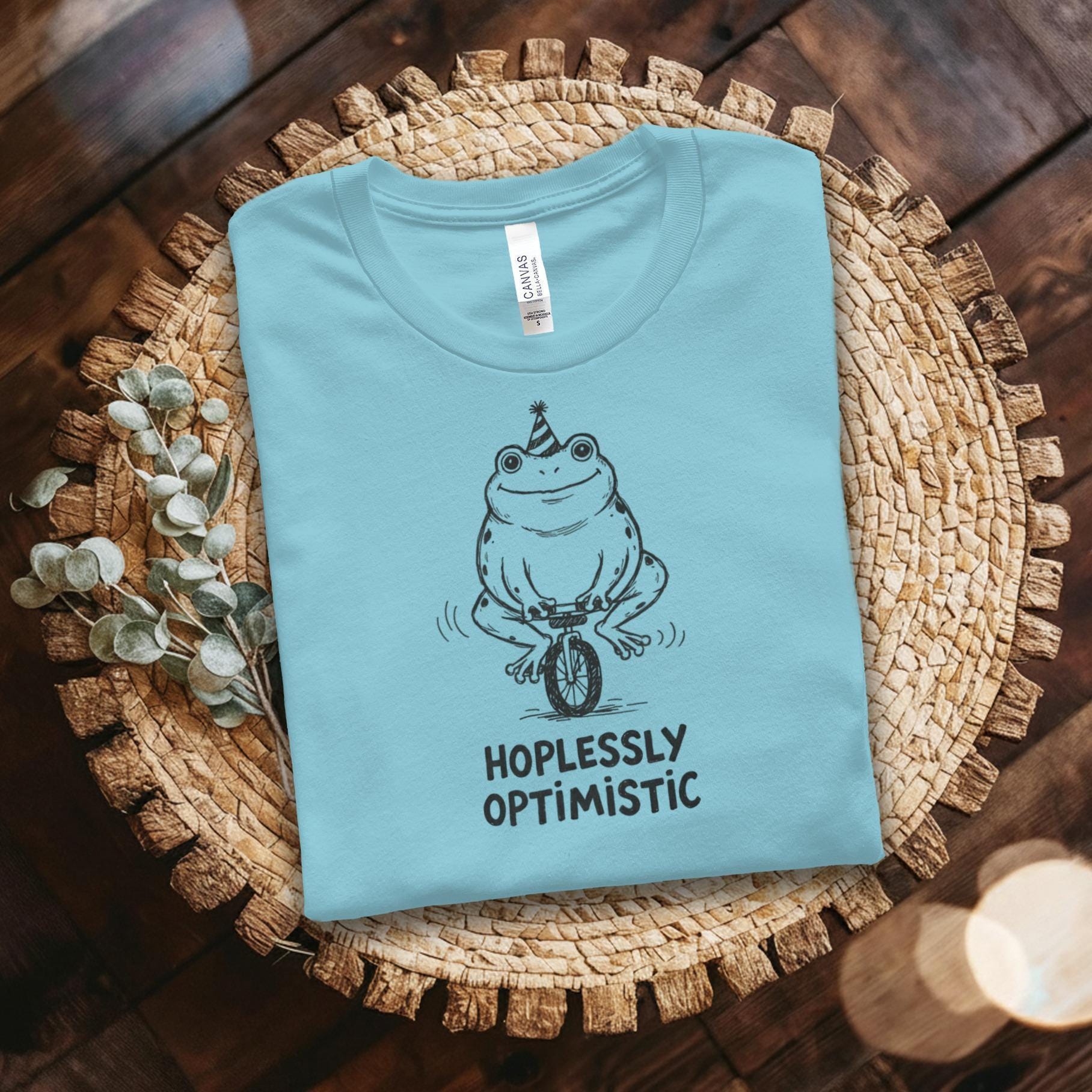 Funny Frog Shirt, Cute Frog Unicycle Tee, Hopelessly Optimistic Shirt, Frog Lover Gift, Frog Humor T-shirt, Vintage Frog Design