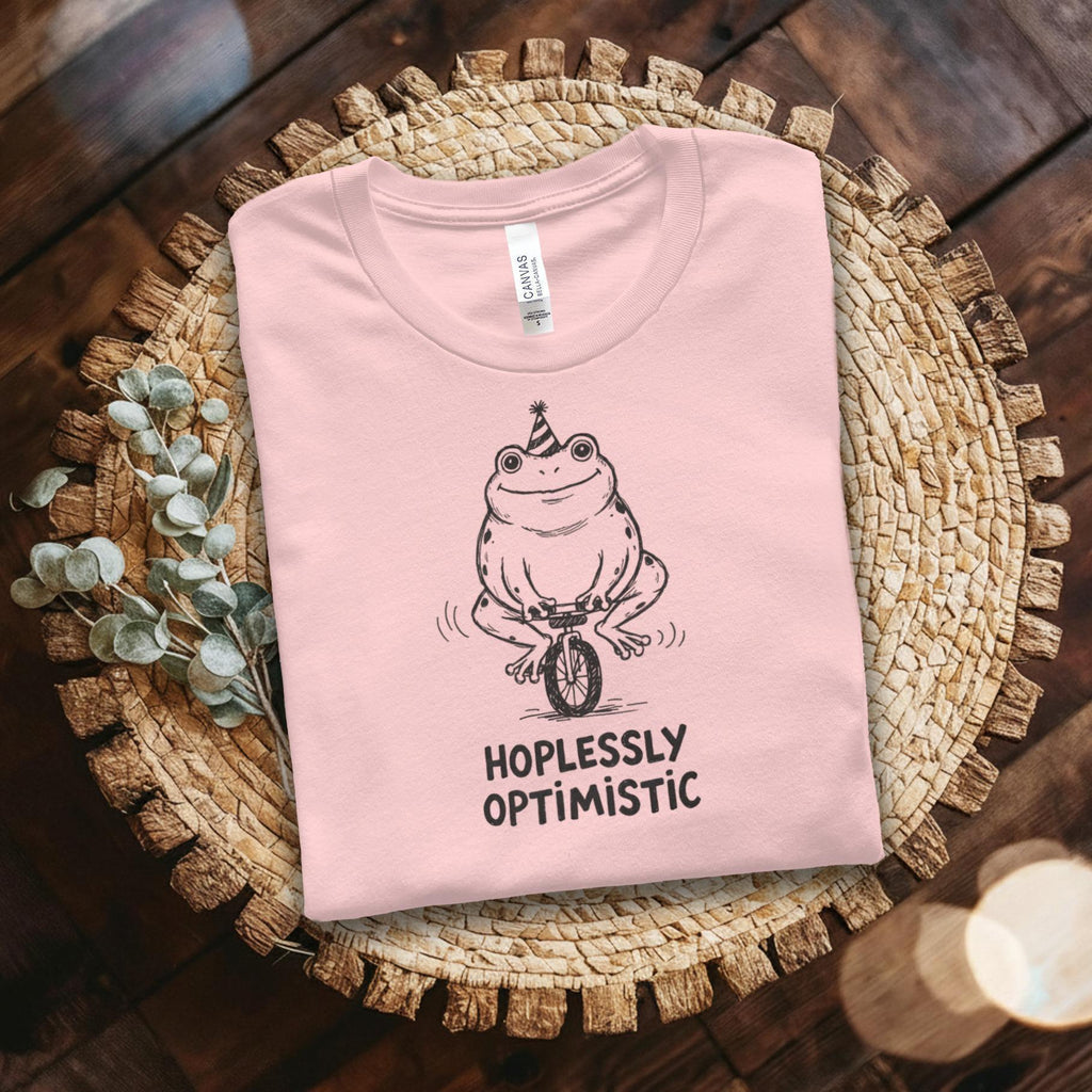 Hopelessly Optimistic Frog Shirt, Cute Frog on Unicycle Tee, Funny Animal T-Shirt, Unique Gift for Frog Lovers, Novelty Graphic Tee
